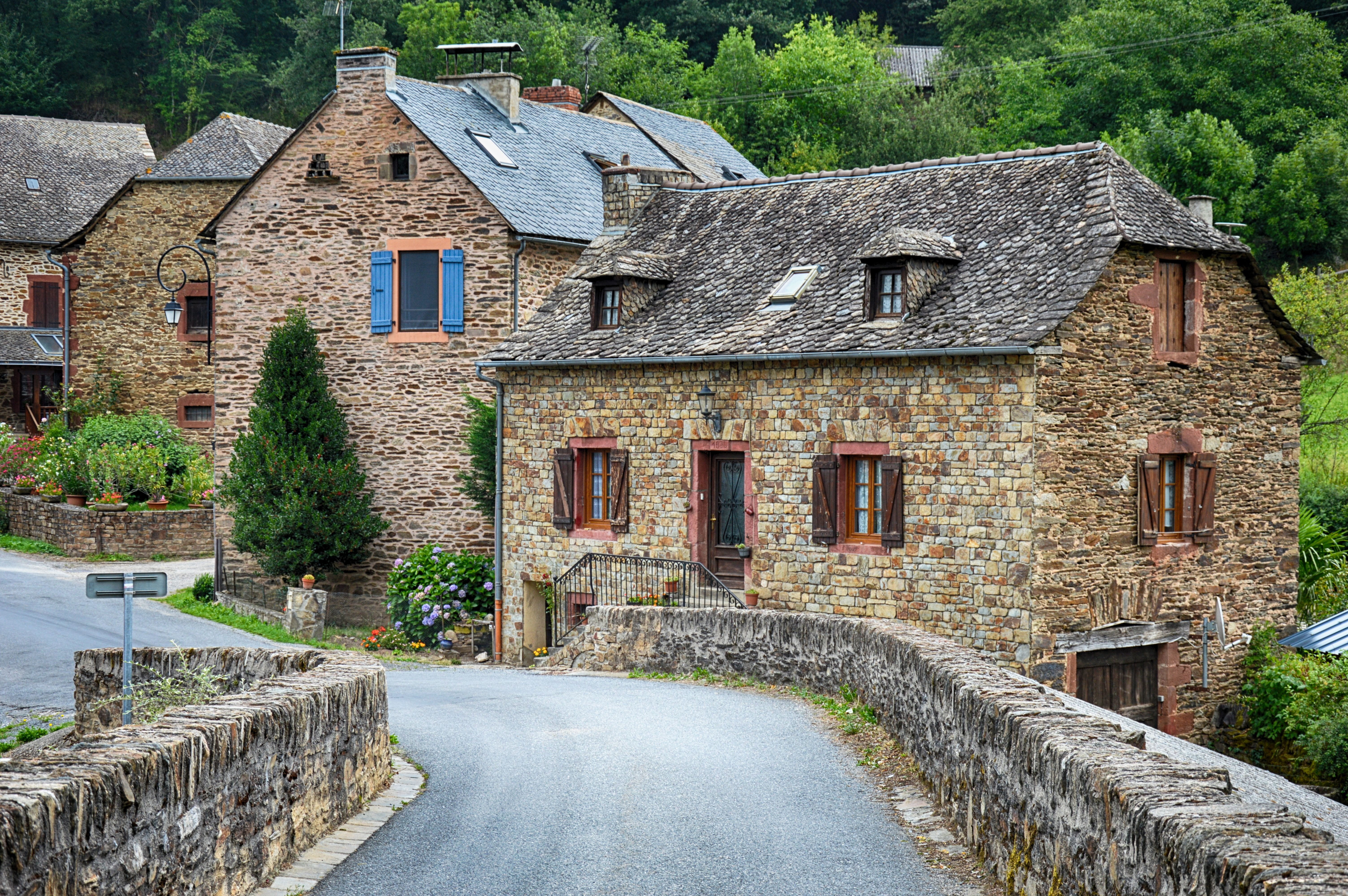 old village, building, plant, trees, old house, french village, stone material, bridge, building exterior, 5K, heritage, street, luxury, city, photo, home, HD Wallpaper