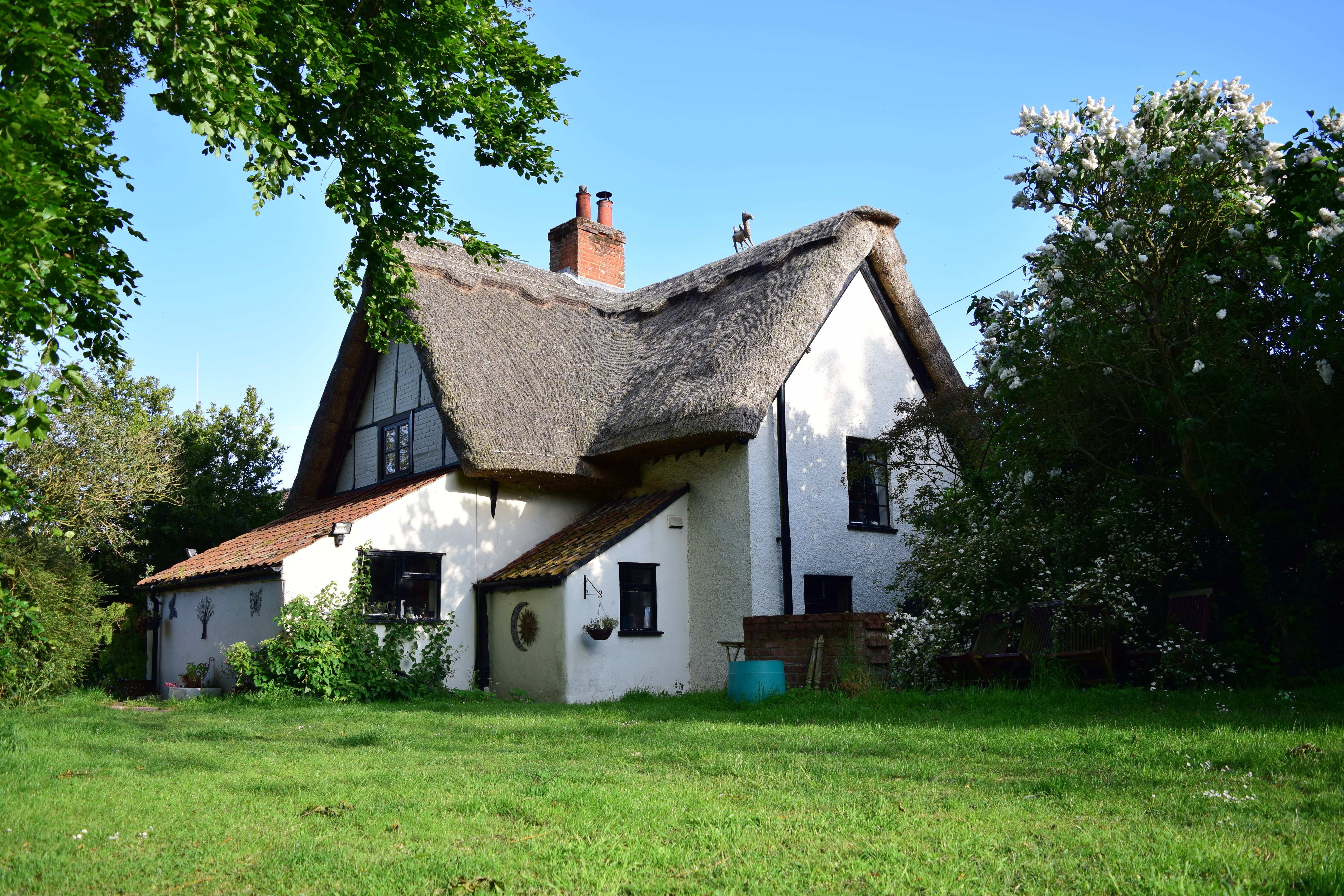 english, storey, plant, white, no people, building, growth, old, cottage, 5K, rural, roof, thatch, sky, thatched, nature, place of worship, gray, land, HD Wallpaper