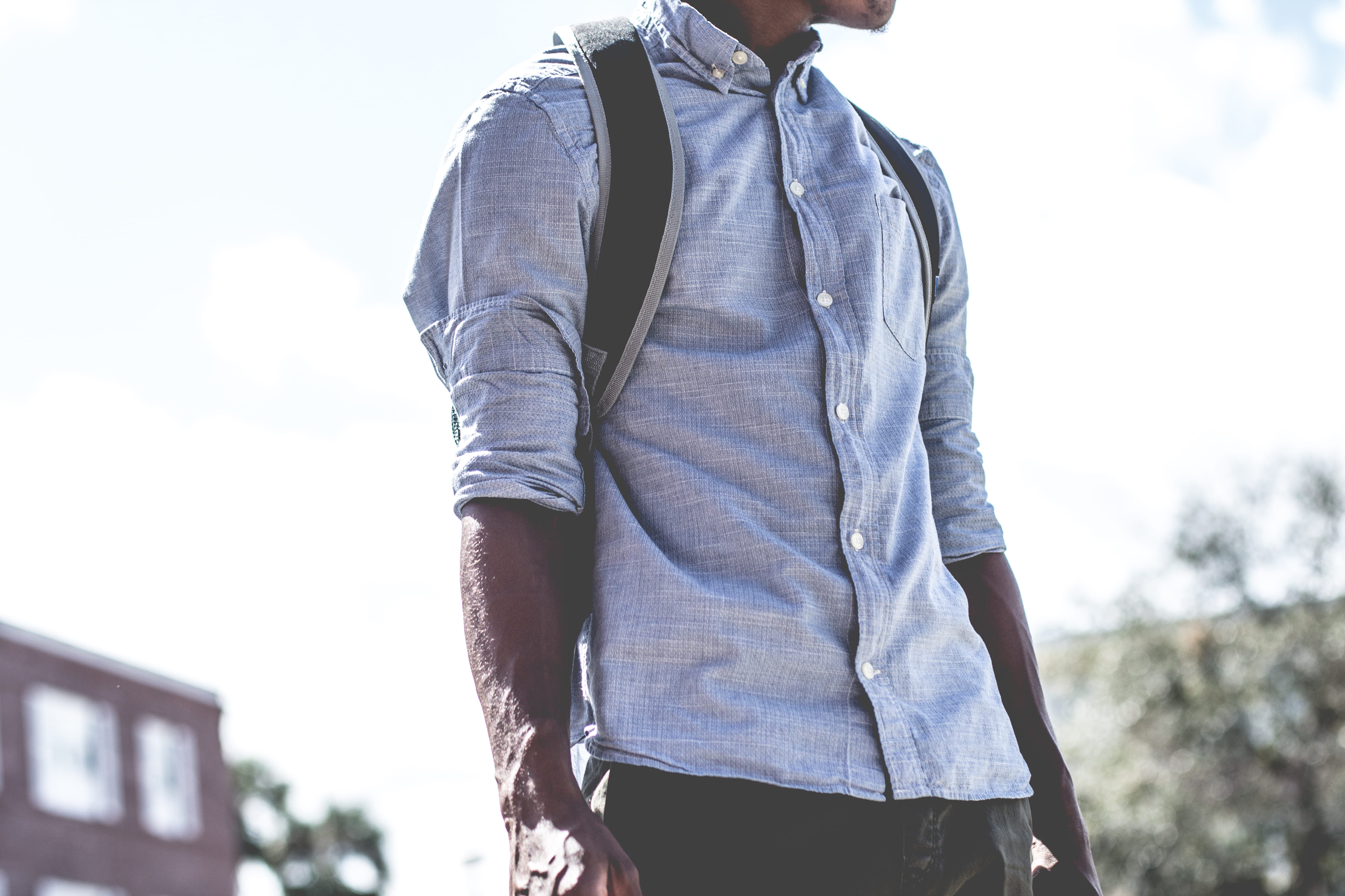 dress shirt, fashion, wearing, lifestyles, young Men, one Person, day, leisure activity, backpack, image Type, hiking, casual Clothing, jacket, men, time Of Day, HD Wallpaper