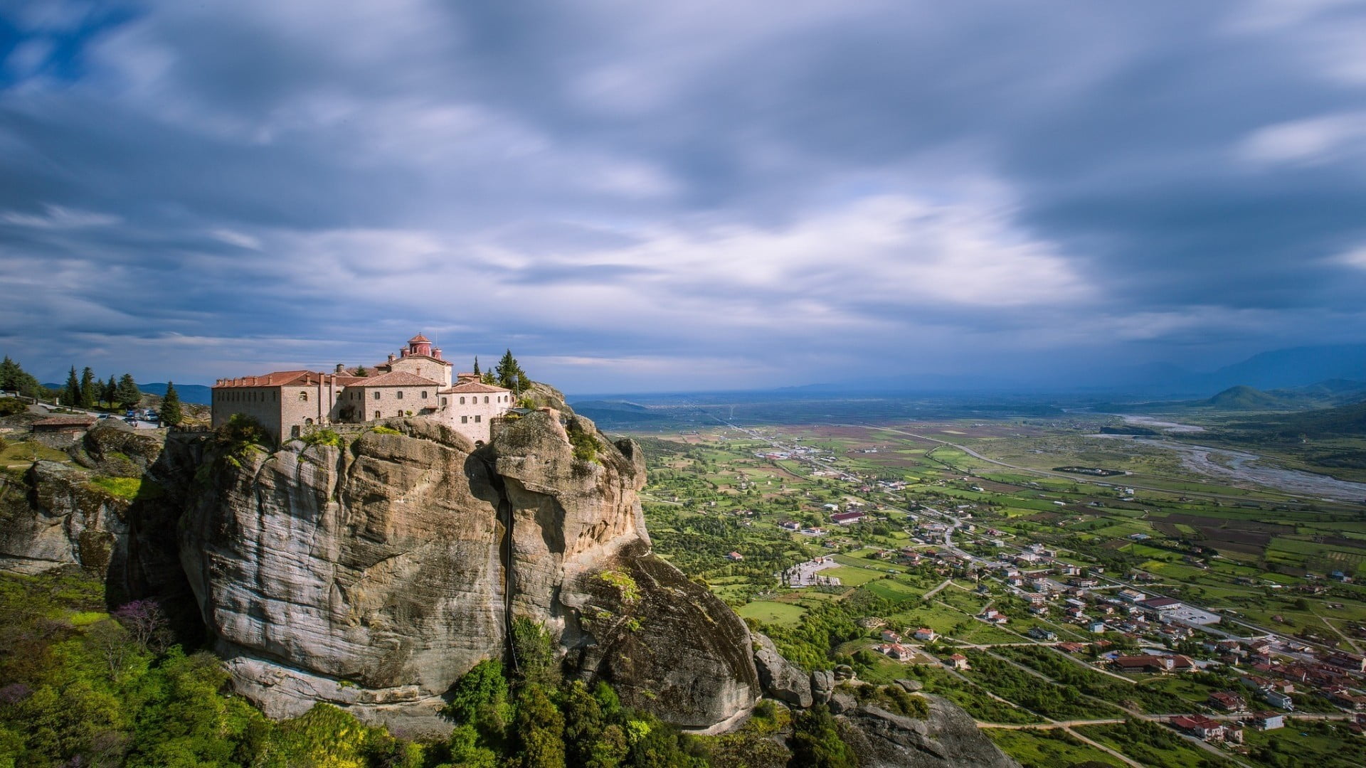 birds eye view, outdoors, environment, rock, nature, building, the past, hills, 1080P, field, no people, monastery, solid, beauty in nature, travel destinations, HD Wallpaper