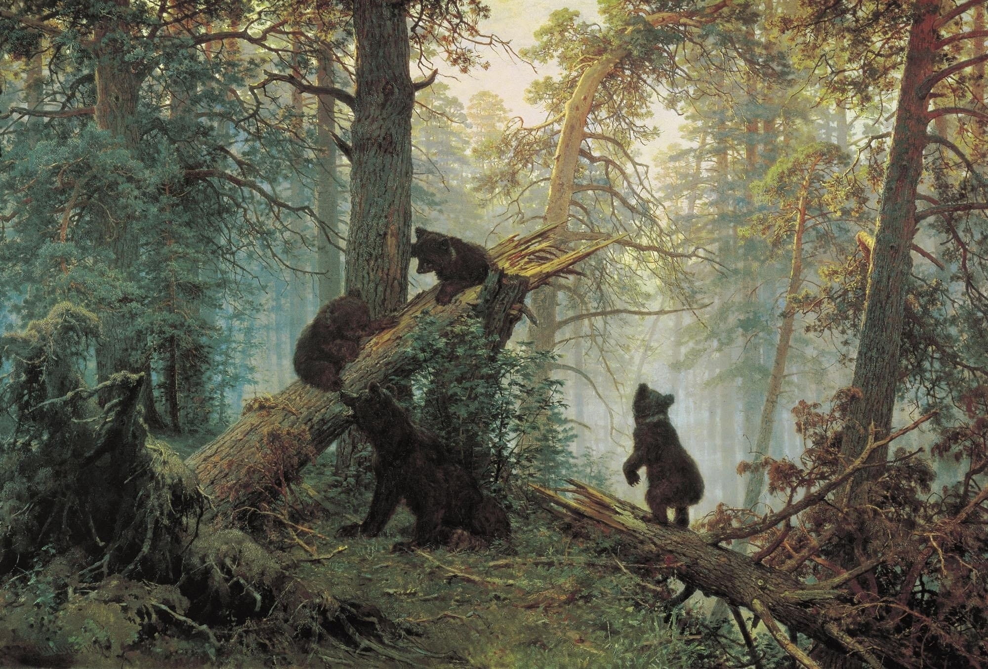 woodland, artwork, primate, branch, 1080P, animals, tree trunk, mammal, land, growth, bear, trunk, log, monkey, animal wildlife, vertebrate, animal, four, HD Wallpaper