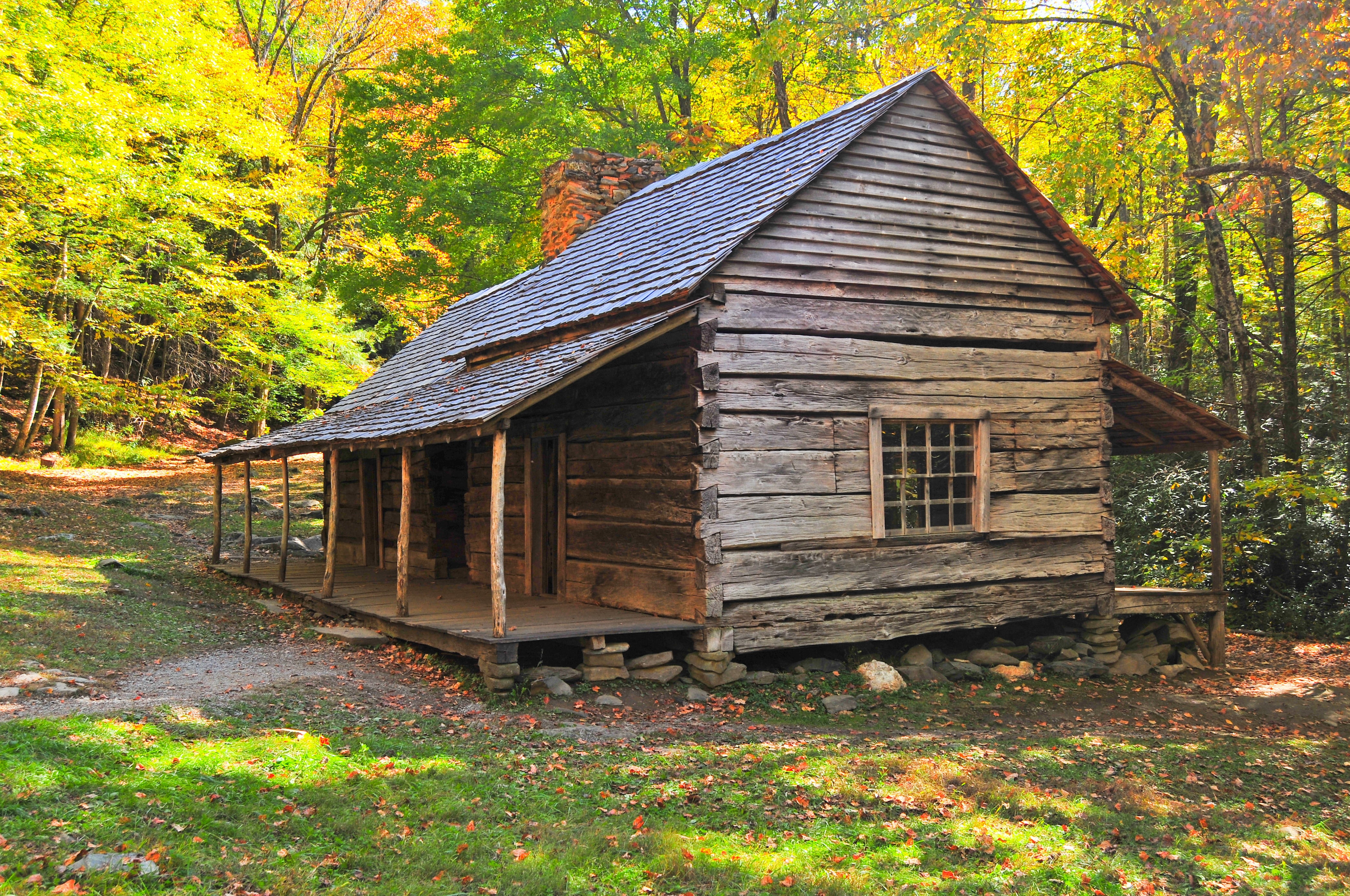 building exterior, hut, house, rustic, wood - Material, no people, built structure, rural Scene, change, building, smoky, forest, 4K, field, old, smoky mountains, HD Wallpaper