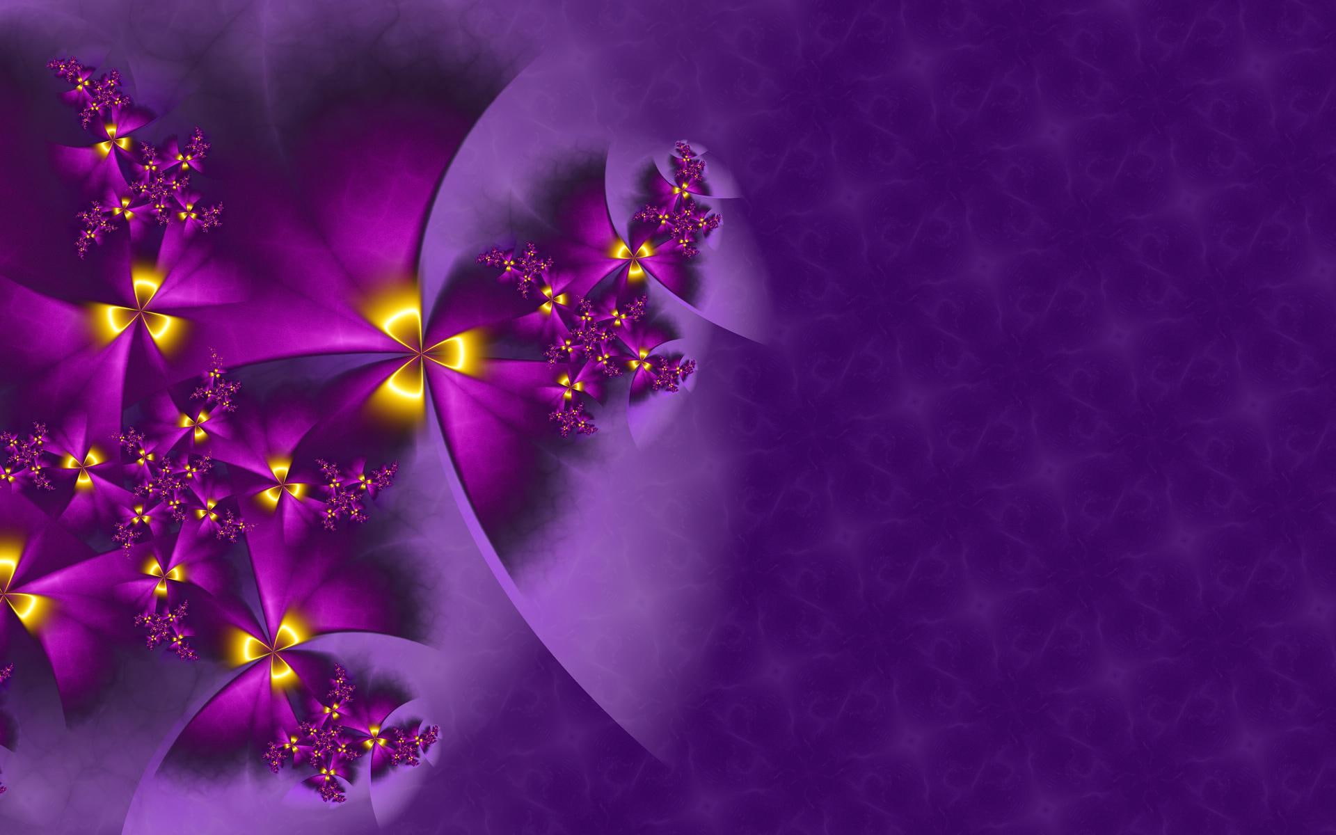 3d and abstract, purple, flowers, 1080P, spray, texture, spiral, fractals, HD Wallpaper