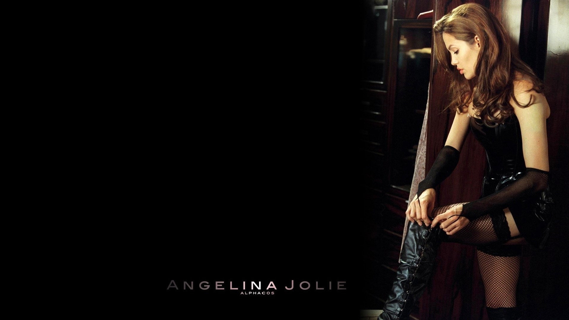 Long Hair, Movie, dark, Thigh Highs, Boots, Fishnet, indoors, looking, dress, Woman, Angelina Jolie, young women, beauty, fashion, adult, 1080P, young adult, HD Wallpaper