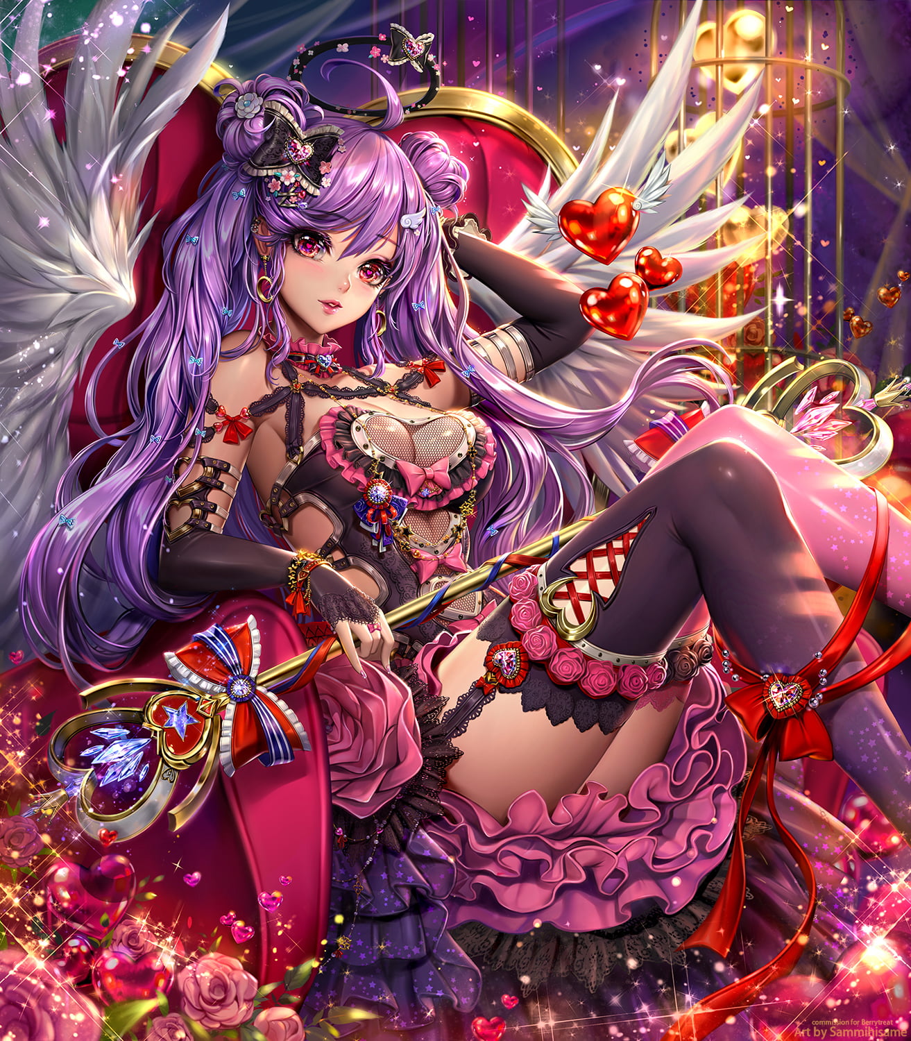 purple hair, scepters, 720P, long hair, red eyes, Phone HD Wallpaper