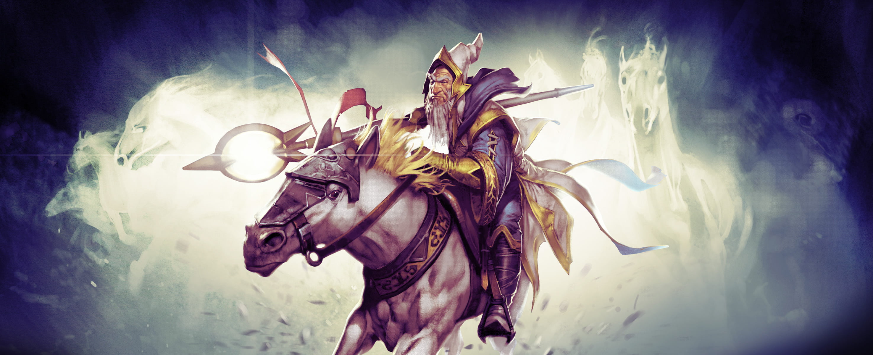 men, rider, outdoors, angel, costume, art, cloud - sky, Gandalf, night, adult, arts culture and entertainment, religion, horse, celebration, illustration, HD Wallpaper