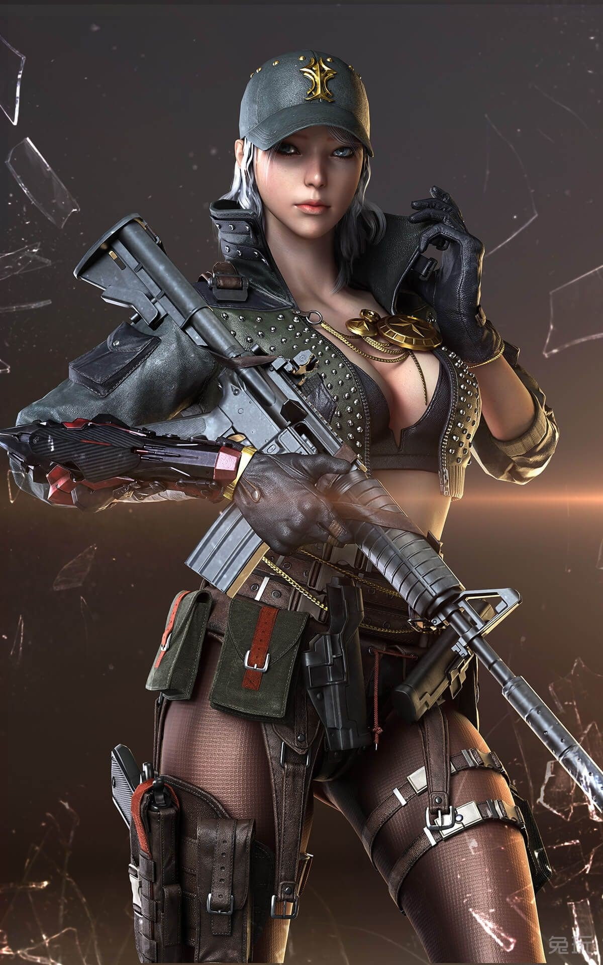 gun, uniform, front view, military, adult, clothing, young women, real people, holding, standing, people, crossfire pc gaming, protection, young adult, Phone HD Wallpaper