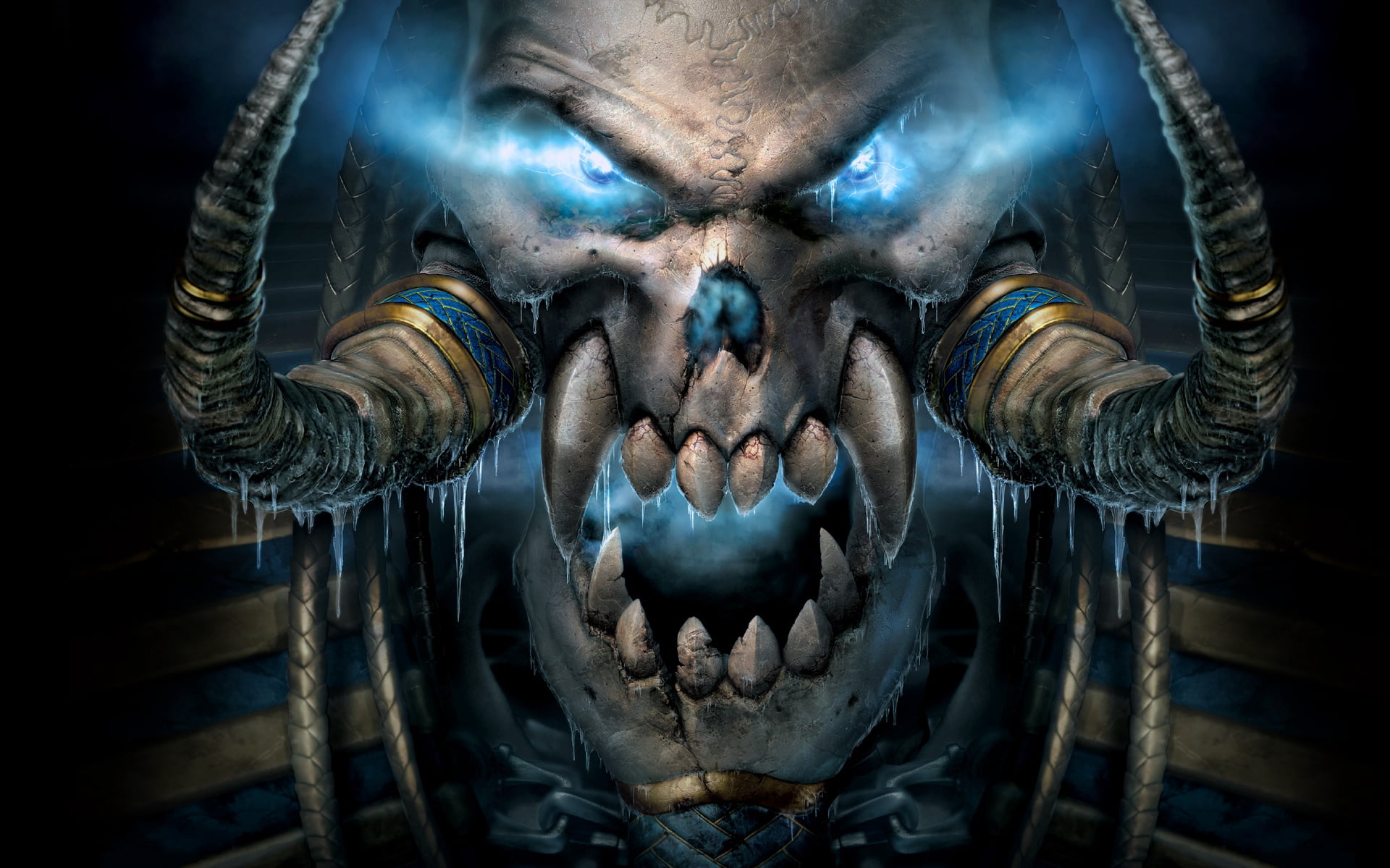 futuristic, indoors, headshot, human body part, dark, 1080P, science, one animal, human Face, frozen, blue, eyes, human Head, animal wildlife, alien, looking at camera, HD Wallpaper