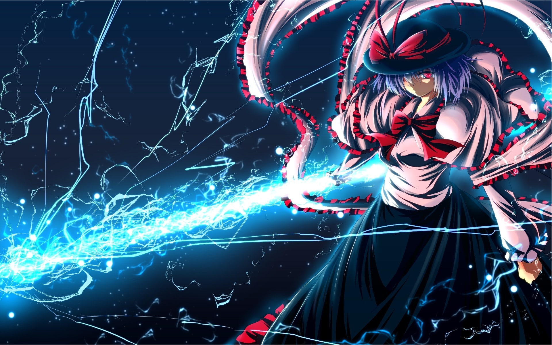 Touhou, light painting, nightlife, 1080P, light, artwork, lighting equipment, full frame, red, backgrounds, complexity, no people, anime girls, Nagae Iku, HD Wallpaper