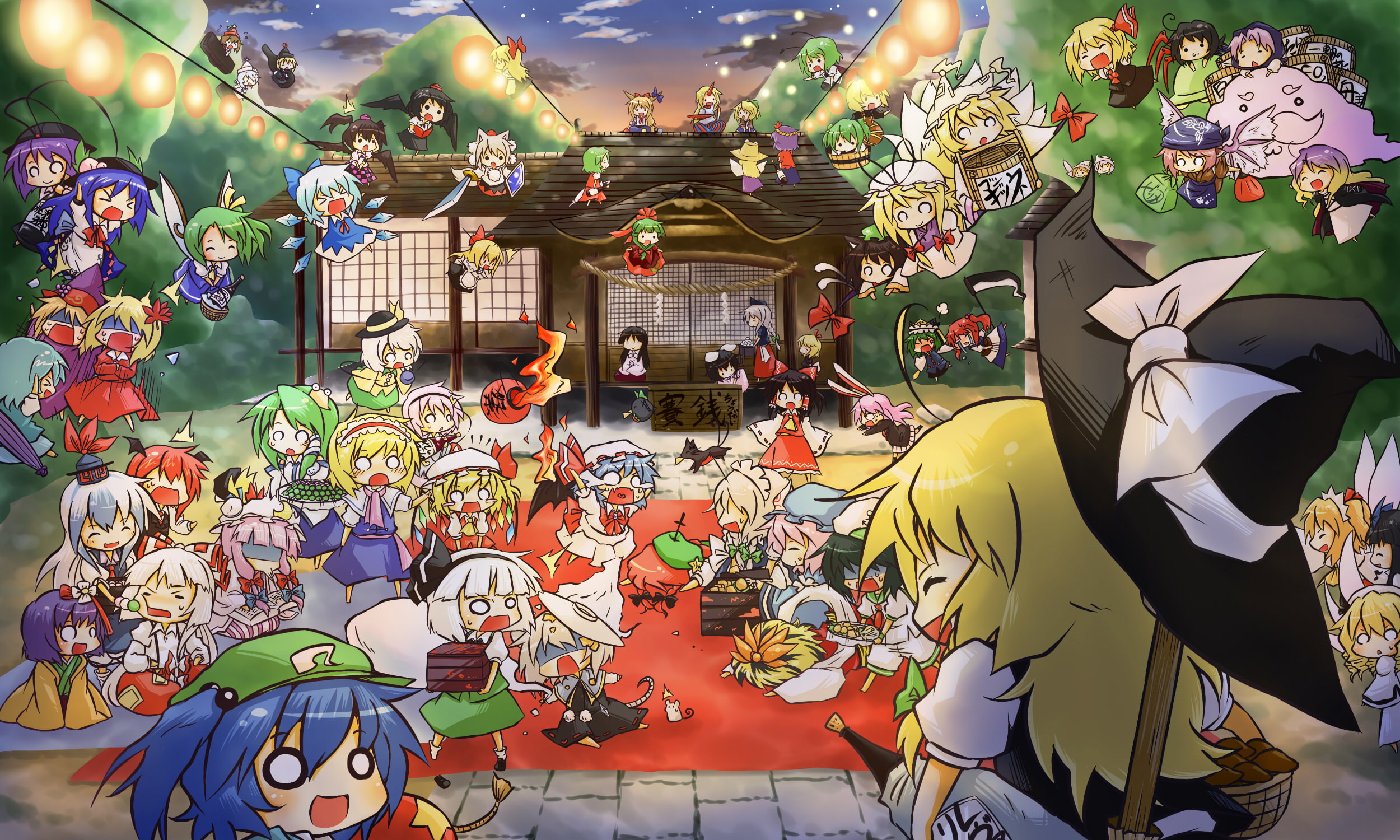 cirno, koakuma, shanghai, iku, viva, group, kisume, nazrin, luna, houjuu, yakumo, 1080P, ran, unzan, nue, nagae, child, daiyousei, chen, rumia, chibi, HD Wallpaper