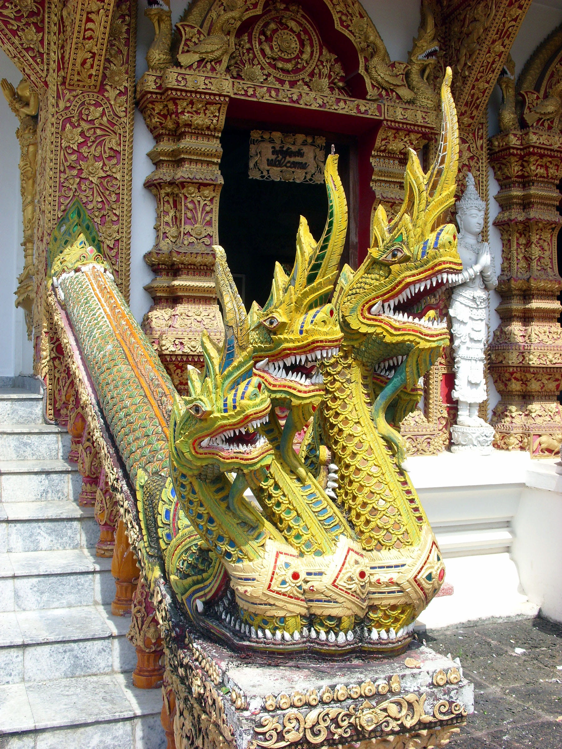 art and craft, built structure, wat, animal representation, bupparam, north, thailand, headed, mai, statue, protector, spirituality, representation, ornate, Phone HD Wallpaper