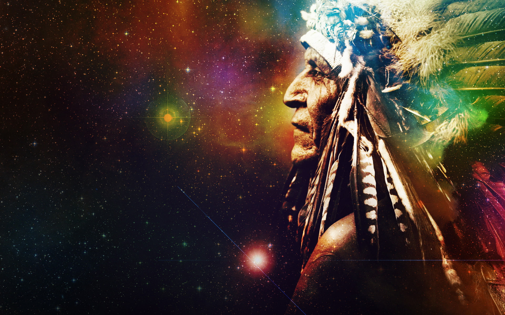 stars, psychedelic, american, feathers, nebula, native, 1080P, space, background, indian, universe, HD Wallpaper