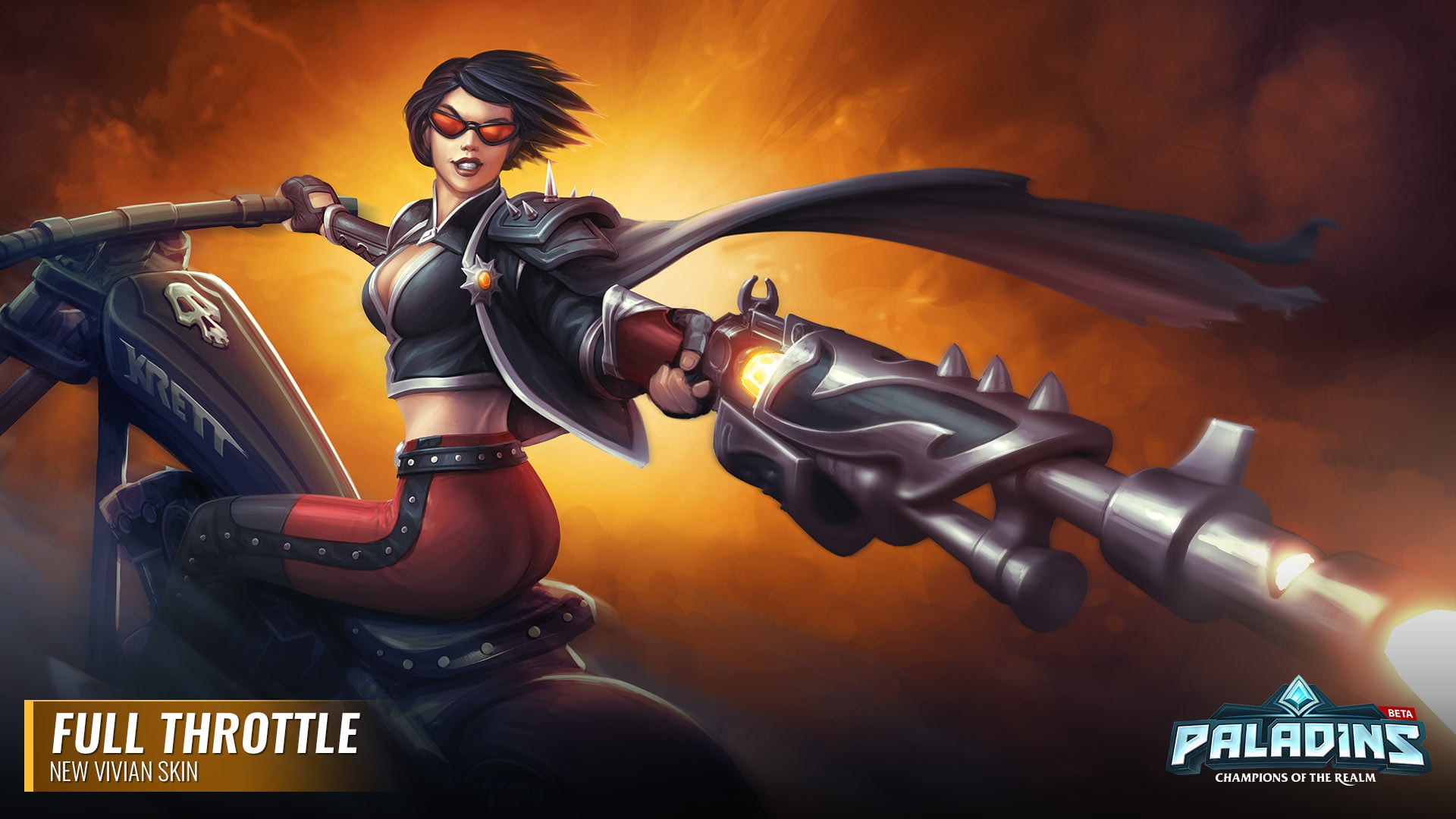 Paladins: Champions of the Realm, digital art, Video Game Heroes, video games, rifles, fantasy art, Vivian (Paladins), video game art, 1080P, motorcycle, HD Wallpaper