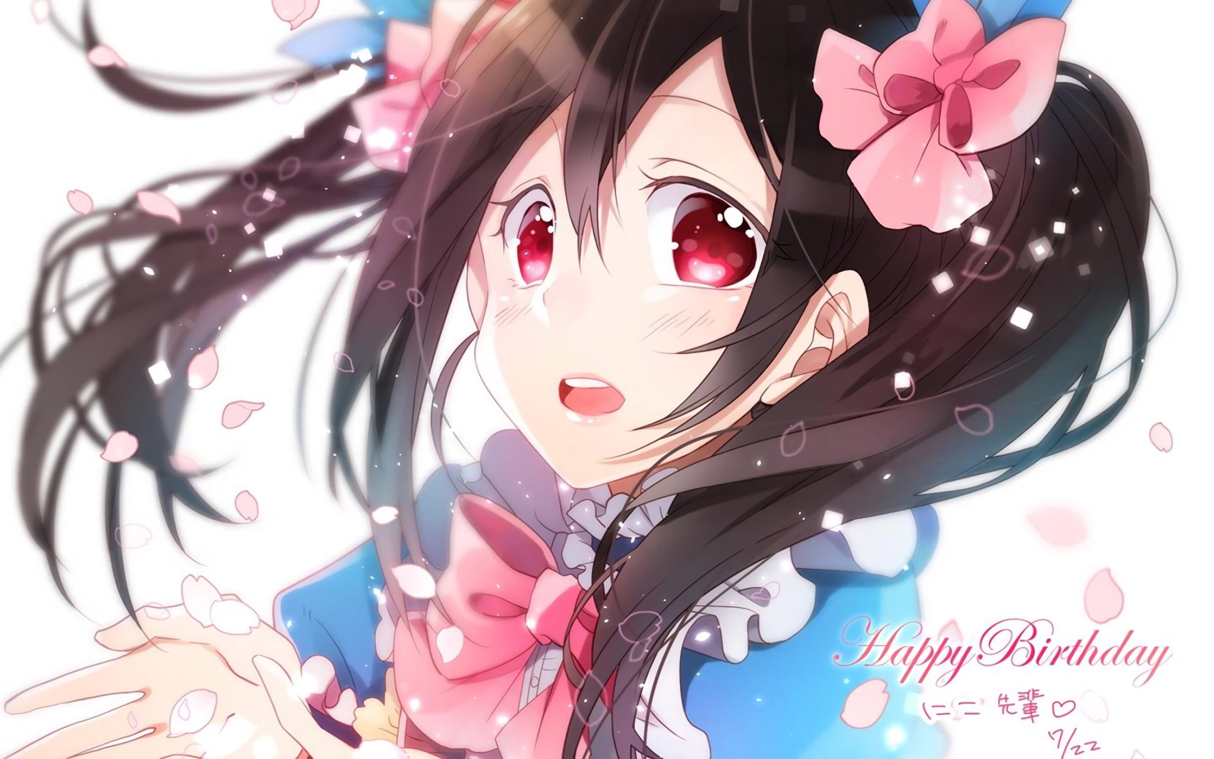 studio shot, celebration, Yazawa Nico, indoors, anime, human representation, day, multi colored, high angle view, representation, pink color, red eyes, HD Wallpaper