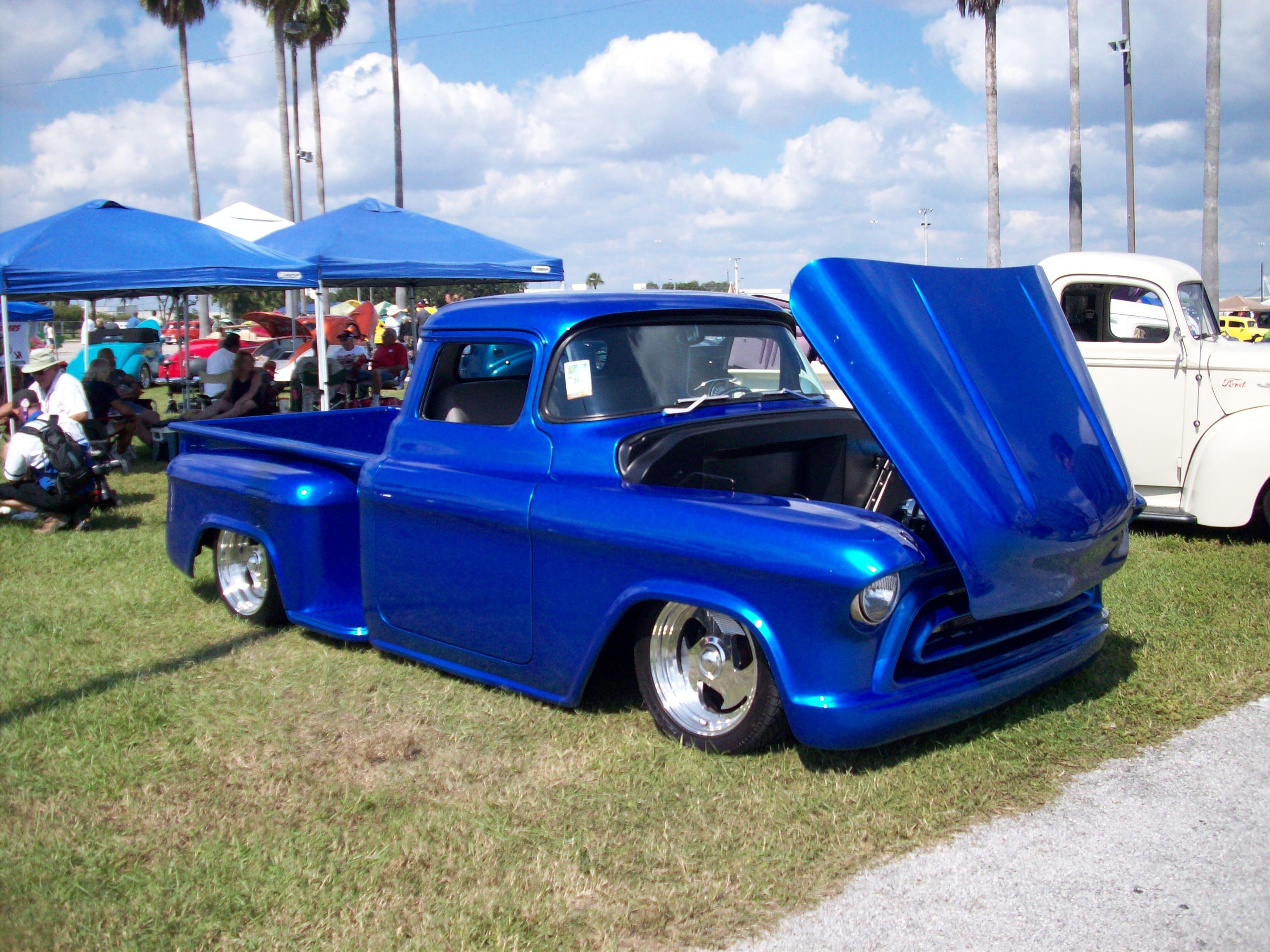 customized, blue, truck, classic, chevy, 2K, bowtie, HD Wallpaper