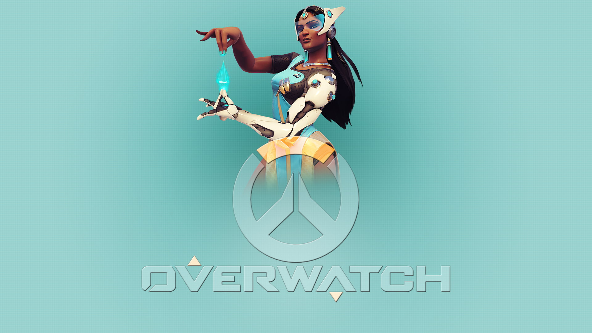 Overwatch, text, Satya Vaswani, young adult, colored background, digital composite, video games, blue, women, one person, representation, full length, happiness, HD Wallpaper
