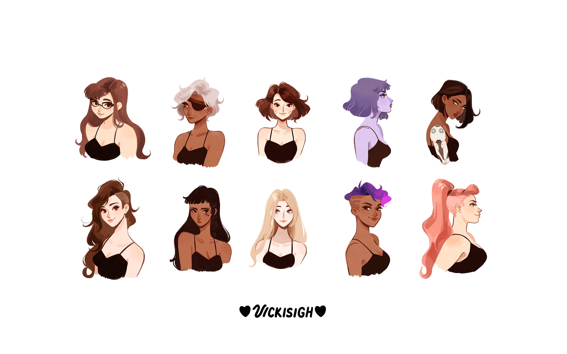 Pharah (Overwatch), artwork, D.Va (Overwatch), Widowmaker (Overwatch), Vickisigh, Mei (Overwatch), Tracer (Overwatch), 1080P, Zarya (Overwatch), Ana (Overwatch), HD Wallpaper