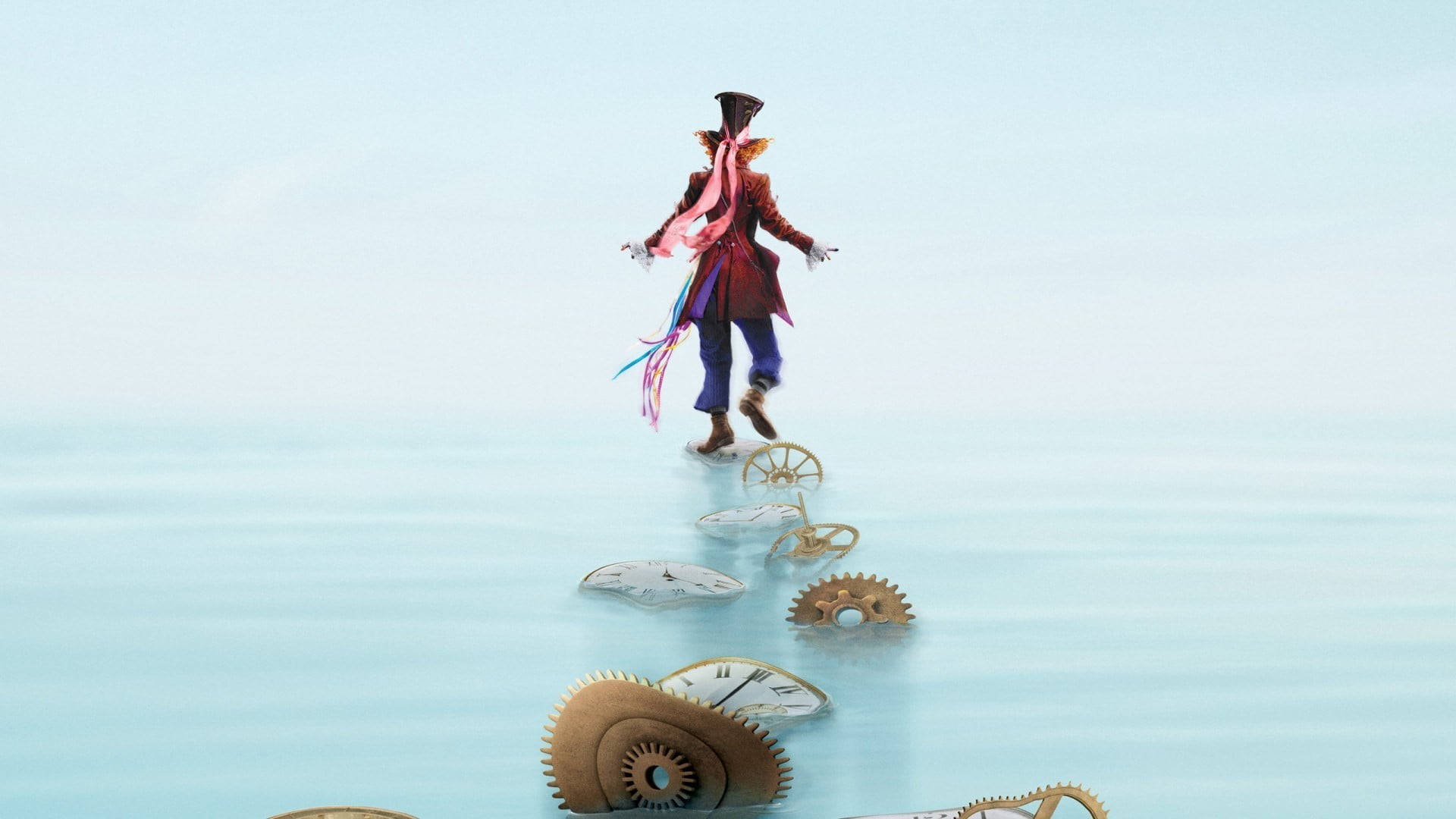 lifestyles, beauty in nature, waterfront, clothing, horizon, men, blue, top hats, nature, redhead, clown, horizon over water, land, day, Alice Through the Looking Glass, HD Wallpaper
