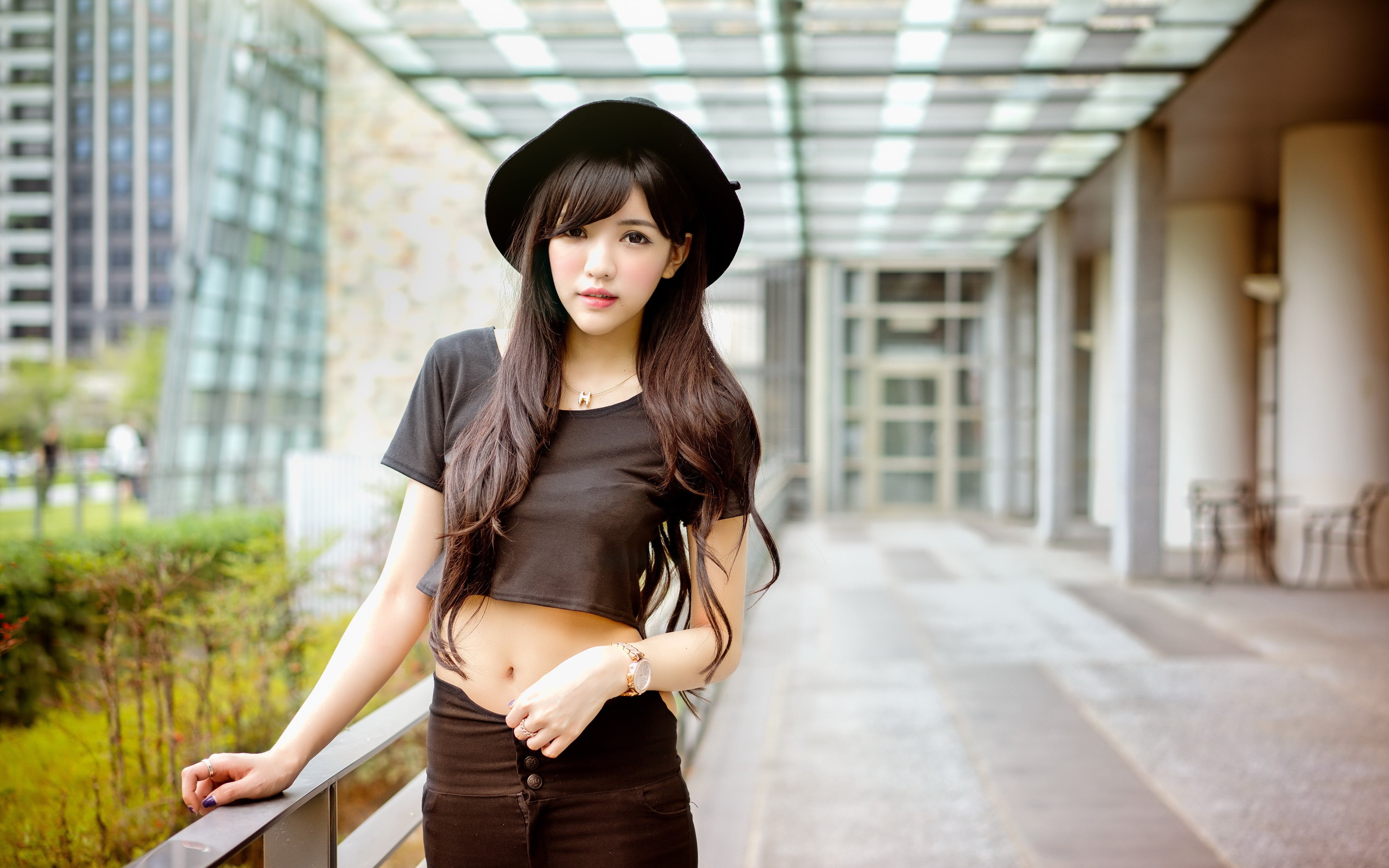 young adult, model, day, portrait, young women, beautiful woman, architectural column, women, bangs, 2K, looking at viewer, looking at camera, hairstyle, HD Wallpaper