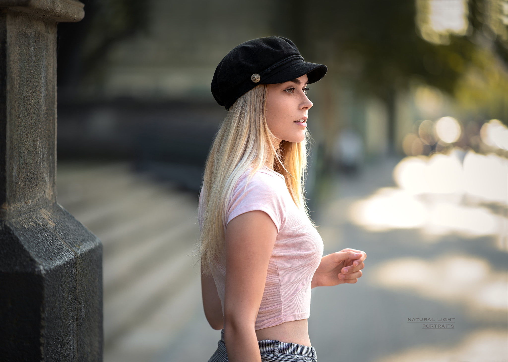 bokeh, real people, outdoors, beautiful woman, 1080P, portrait, Robert Chrenka, pink tops, women, looking, young women, lifestyles, standing, casual clothing, HD Wallpaper