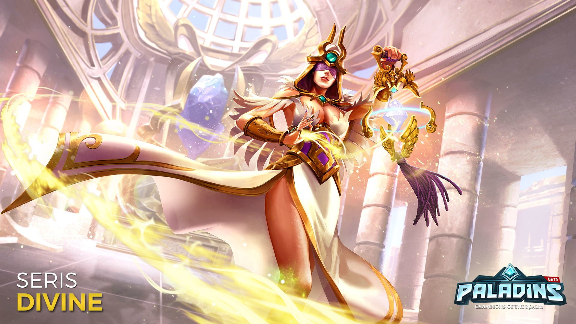 1080P, Paladins (Video Game), Blindfold, Hood, Girl, Seris (Paladins), Belt, Dress, Lantern, Bracelet, White Dress, Video Game, Smile, Paladins, HD Wallpaper
