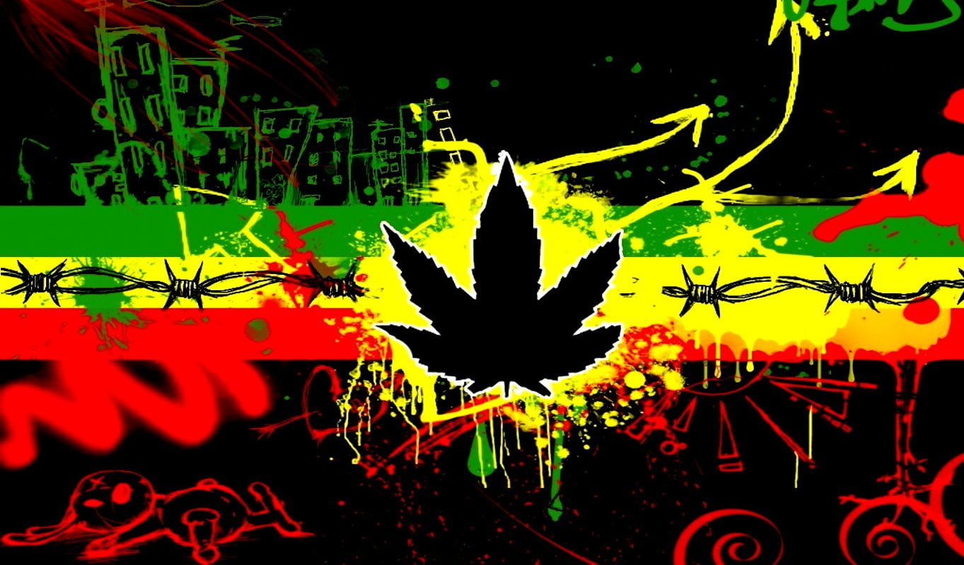 Reggae, black, cannabis, Music, illustration, 720P, HD Wallpaper