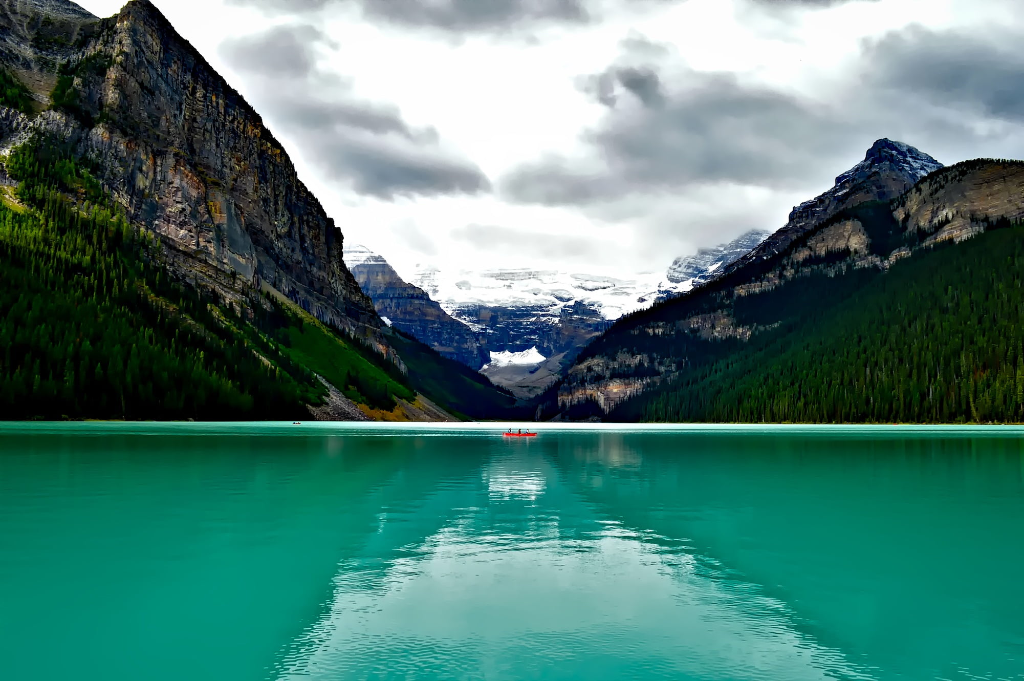no people, pine trees, cold temperature, outdoors, nature, water, mountain peak, rock, landscape, boat, scenics - nature, mountain, conifer, sky, turquoise colored, HD Wallpaper
