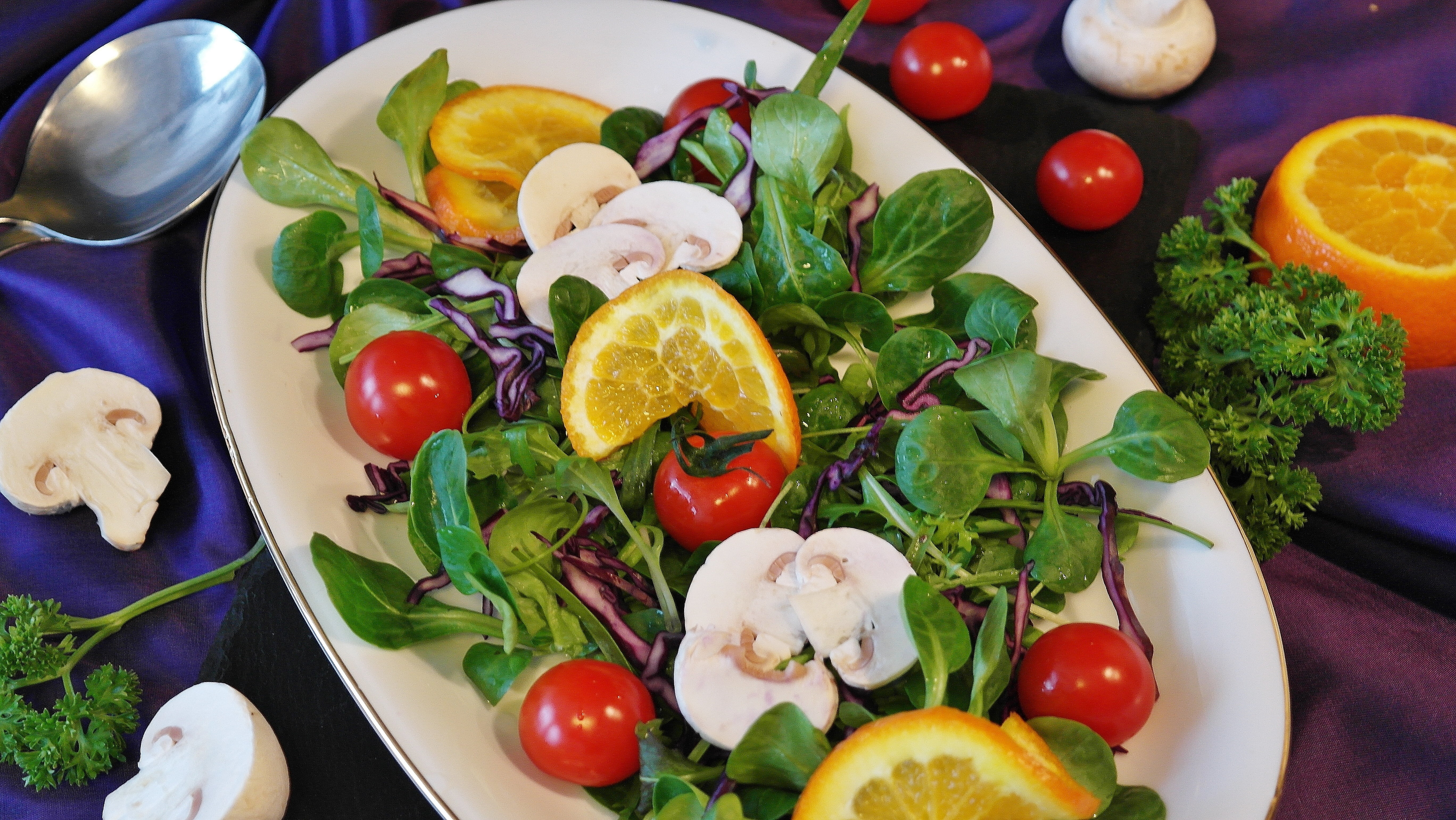 tomato, plate, mint leaf - culinary, delicacy, citrus fruit, mixed salad, close-up, herb, nature, lemon, indoors, appetizer salad, food, fruit, orange mushrooms, HD Wallpaper