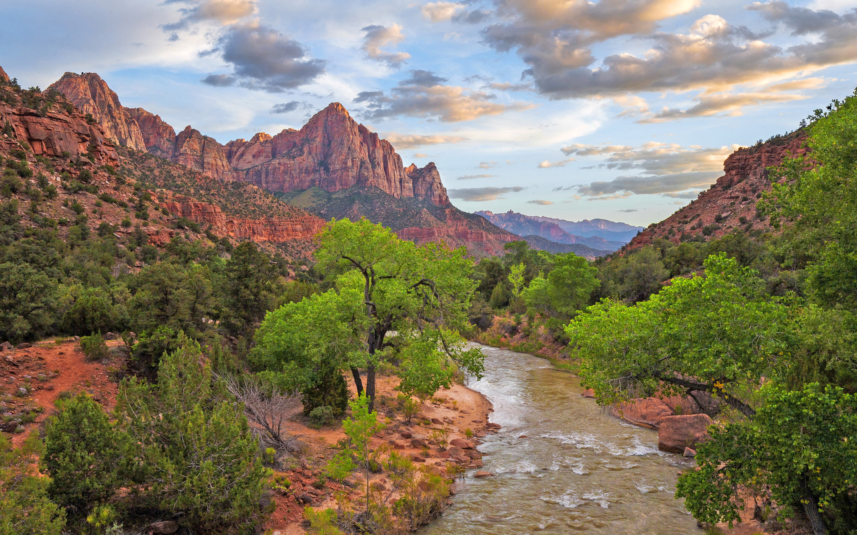 flowing water, watchman, formation, nature, desktop, flowing, mountain, national, zion, tranquil scene, sky, beauty in nature, outdoors, tree, day, scenics - nature, HD Wallpaper