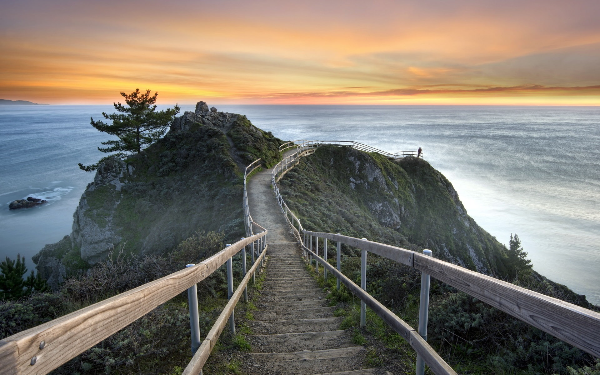 Stairs, United, Sunset, States, 1080P, California, Valley, Sea, Mill, HD Wallpaper