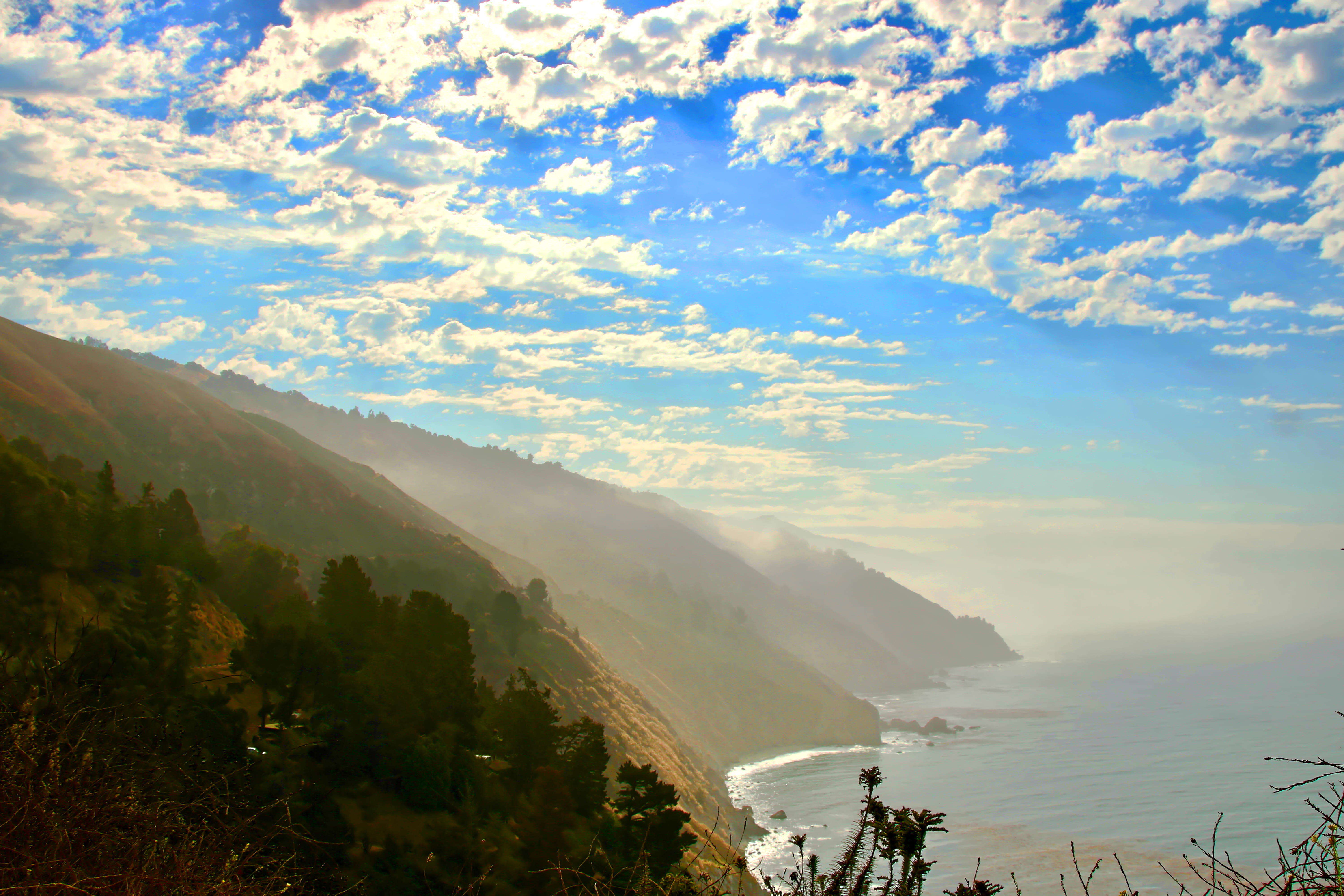 idyllic, non-urban scene, tranquility, plant, america, outdoors, nature, water, land, cloud - sky, california, no people, morning, tree, day, waves, sunrise, HD Wallpaper