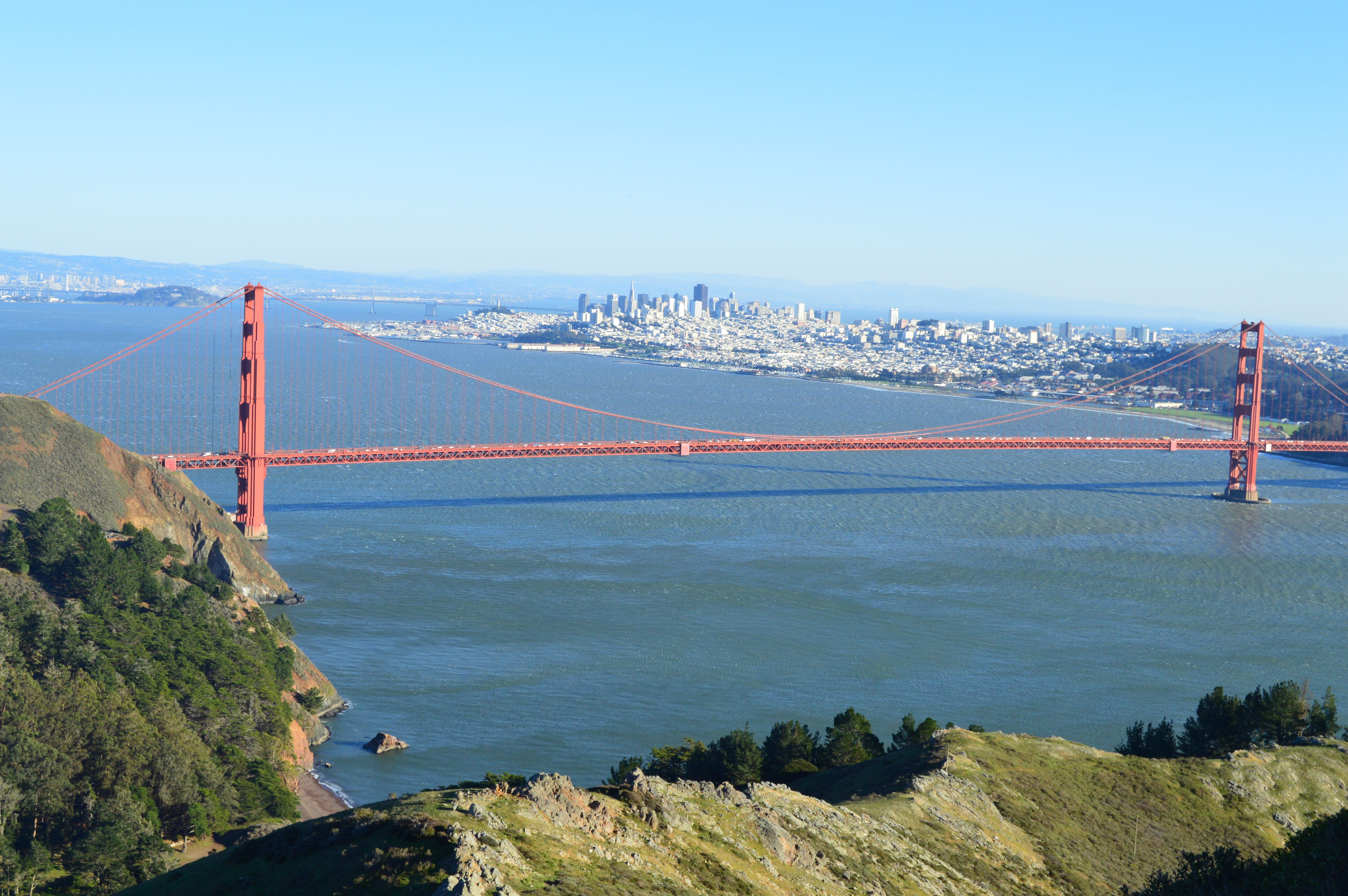 united states, new, water, scenics - nature, day, uSA, california, architecture, pacific Ocean, 5K, sea, golden Gate Bridge, no people, red bridge, transportation, HD Wallpaper