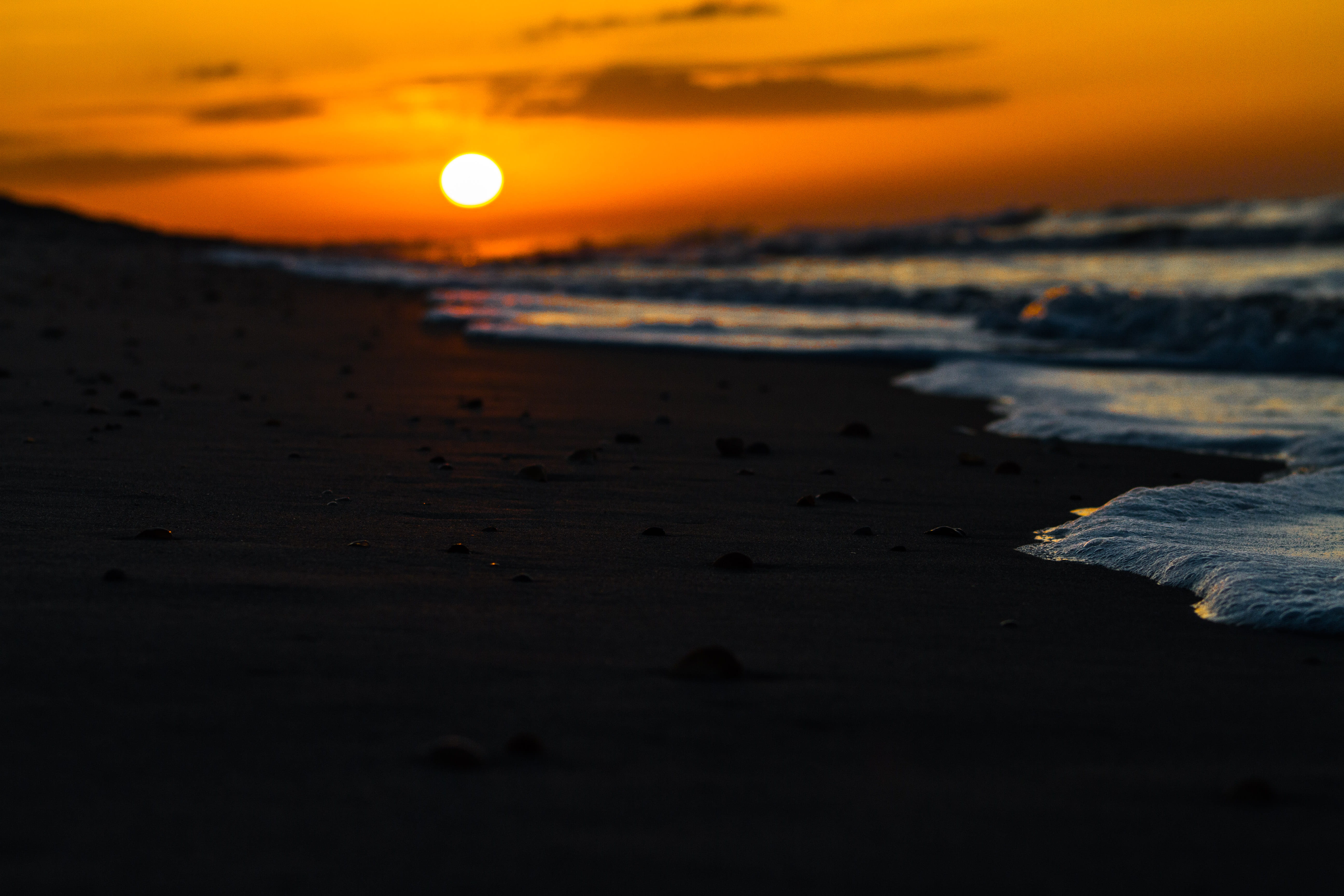dusk, outdoors, orange, no people, scenics - nature, anture, sea, beach sand, tranquility, pollution, shore, 5K, horizon sky, nature, explore, water, sea side, HD Wallpaper