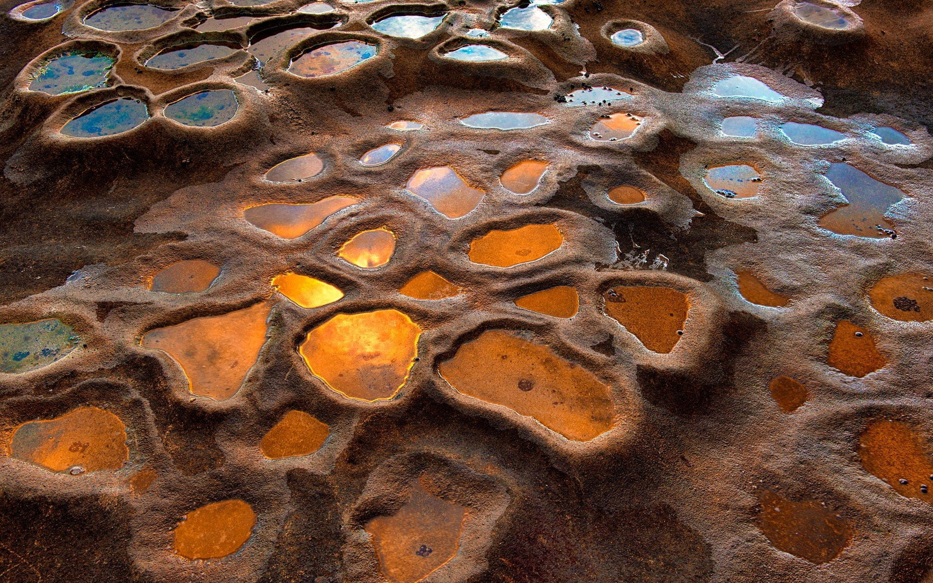 water, holes, sunset, sea, anture, beach, 1080P, HD Wallpaper