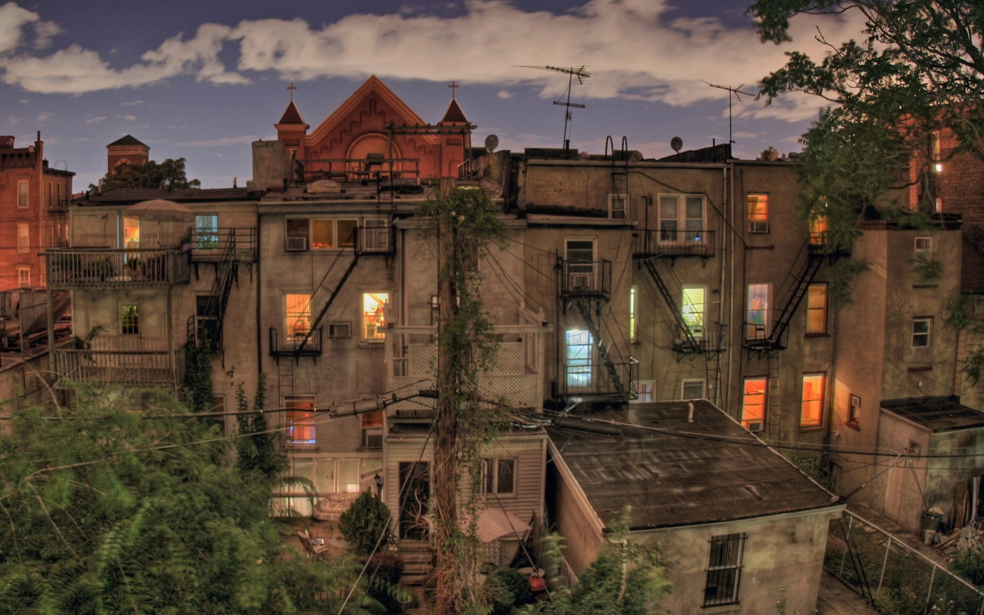 urban, HDR, backyard, city, 1080P, building, HD Wallpaper