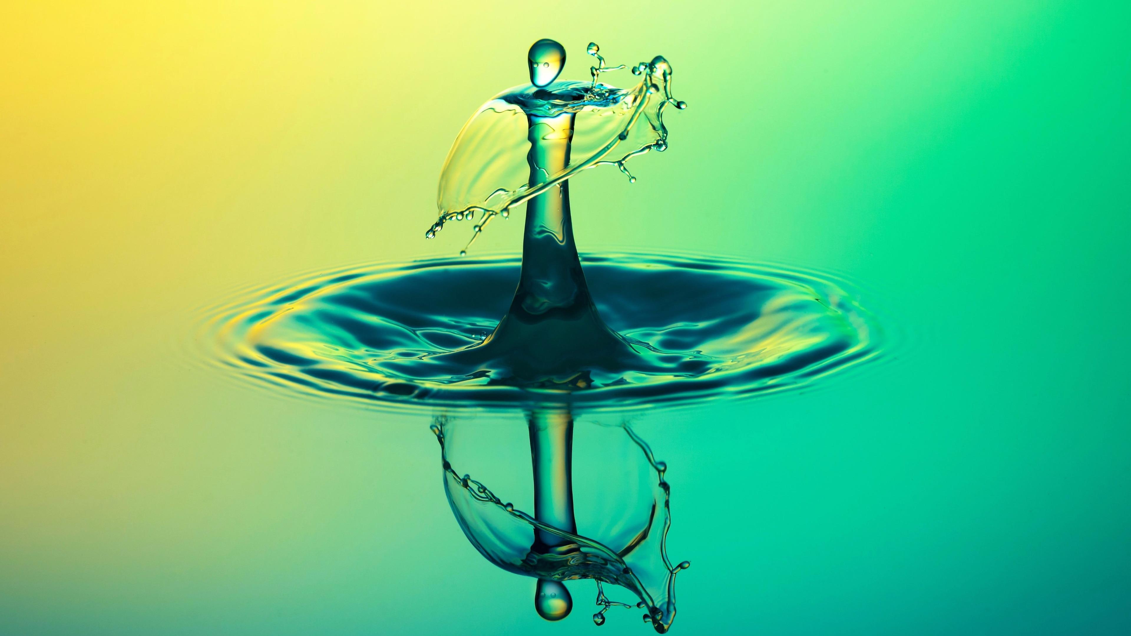 water, waterdrop, drop, high speed photography, liquid art, 4K, liquid, reflection, macro photography, photography, splash, green, water drop, HD Wallpaper