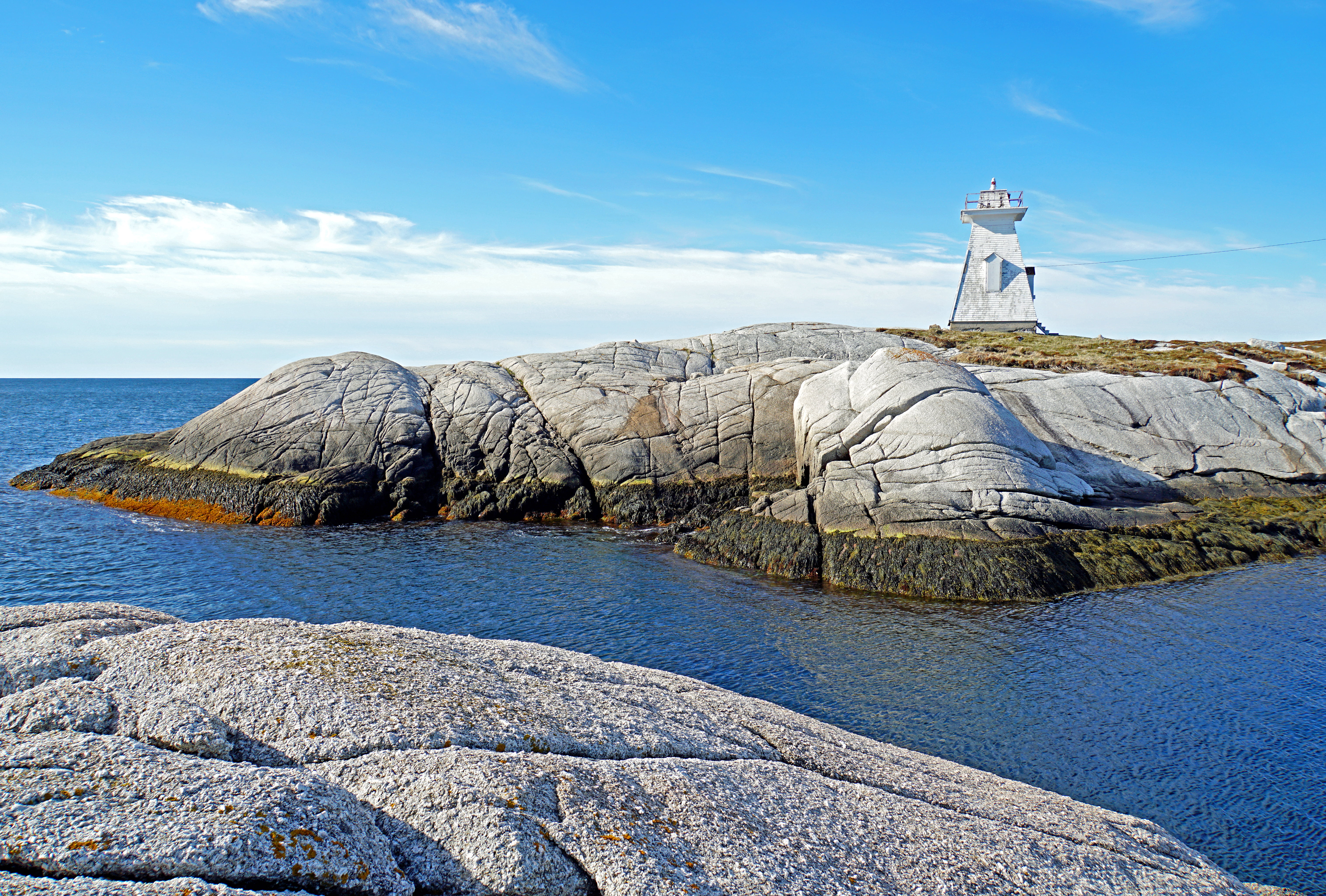 summer, blue, Shipley, Sony  A6300, beach, landscape, Lighthouse, beside, body, Nova Scotia, Canada, ILCE-6300, picture, NS, granite, sea, water, white, HD Wallpaper