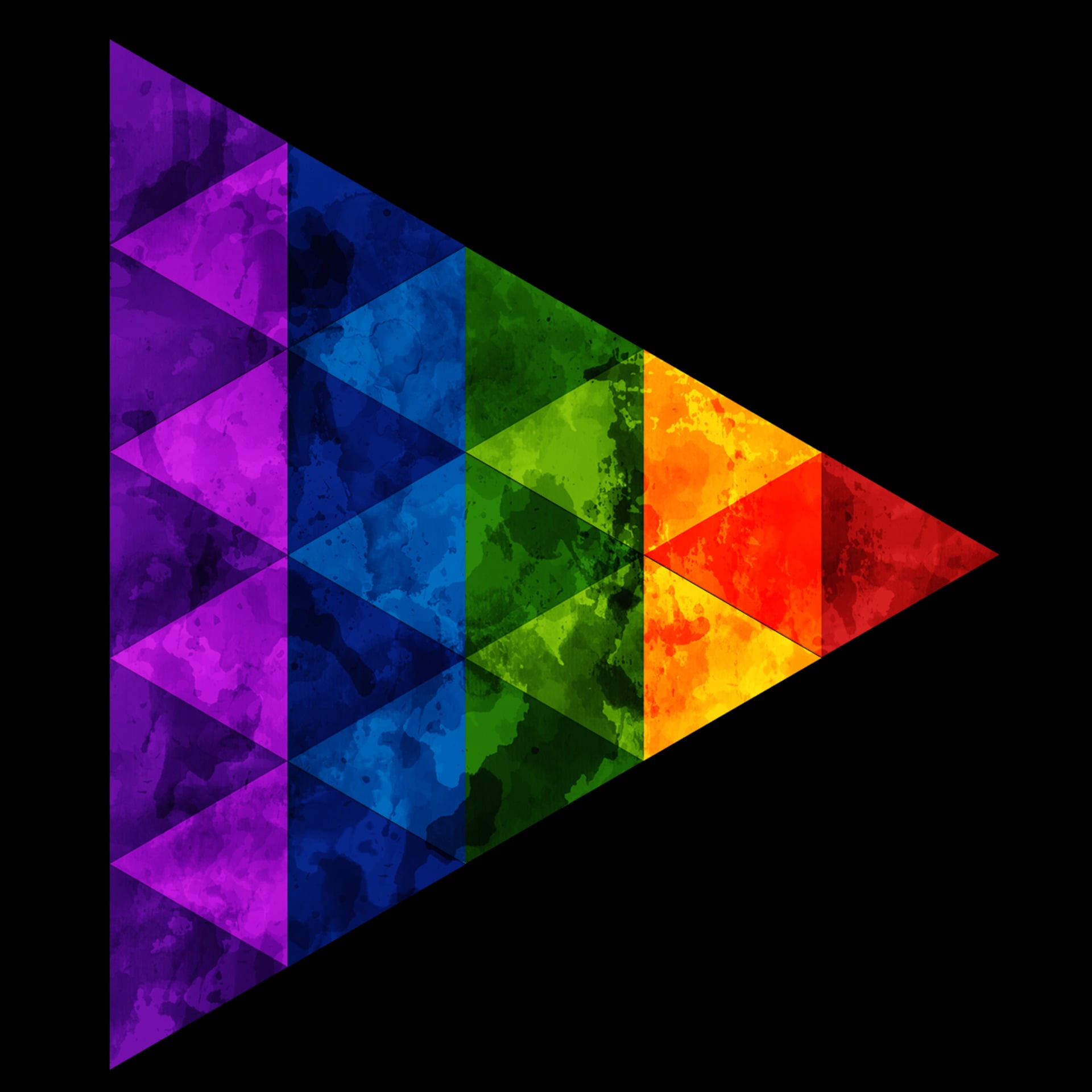 abstract, geometric shape, purple, pattern, painting, no people, yellow, green color, black, copy space, design, high angle view, colorful, triangle, close-up, Phone HD Wallpaper