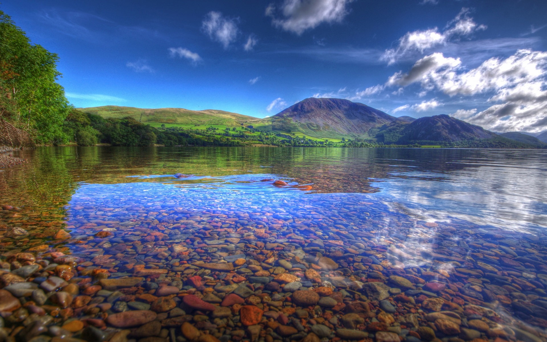 Rocks, clear, Blue, Mountains, 1080P, Sky, beside, Lake, mountain, HD Wallpaper