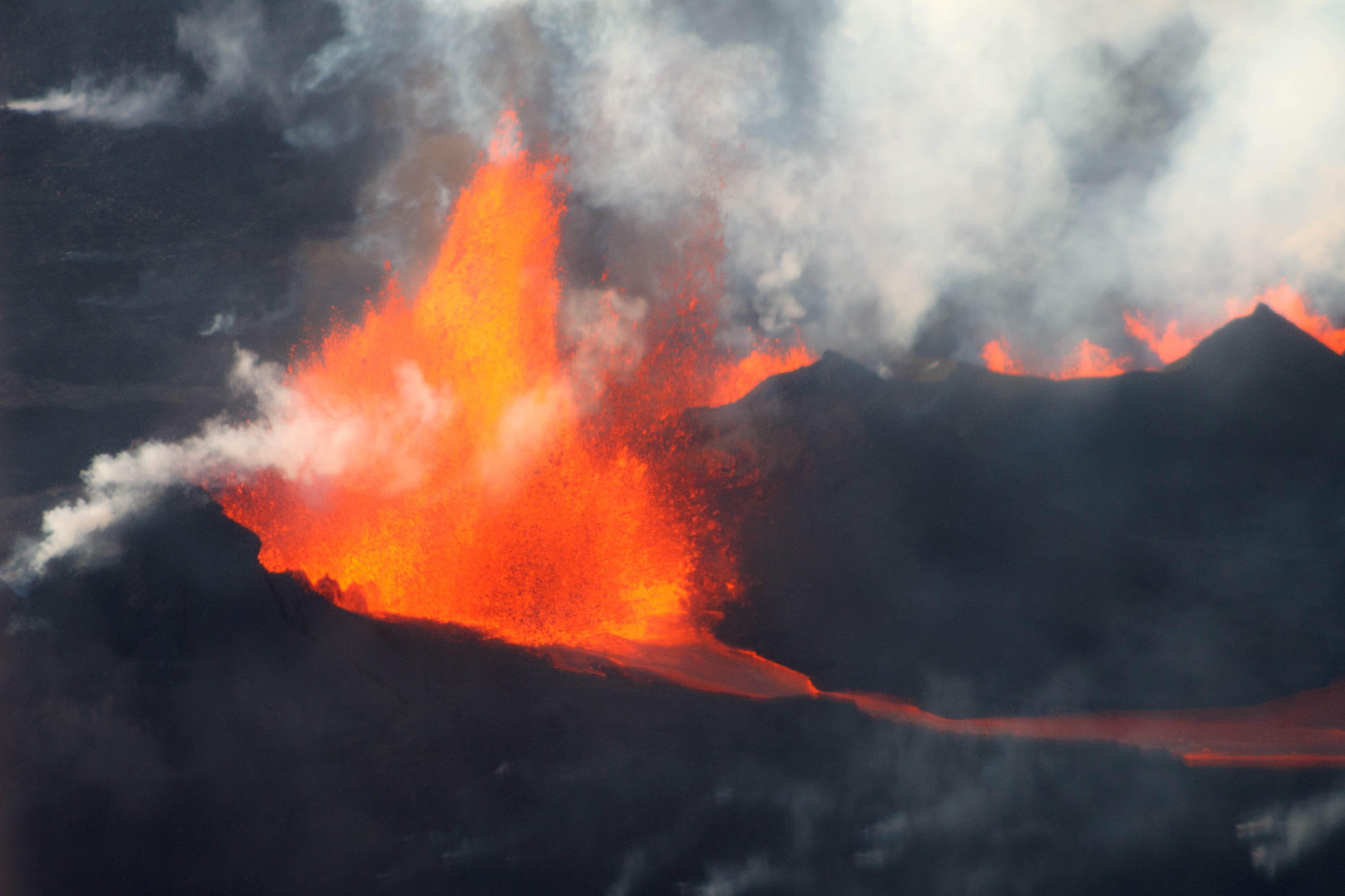 outdoors, communication, nature, land, heat - temperature, sign, beauty in nature, hot, lava, 4K, erupting, mountain, environment, smoke - physical structure, HD Wallpaper