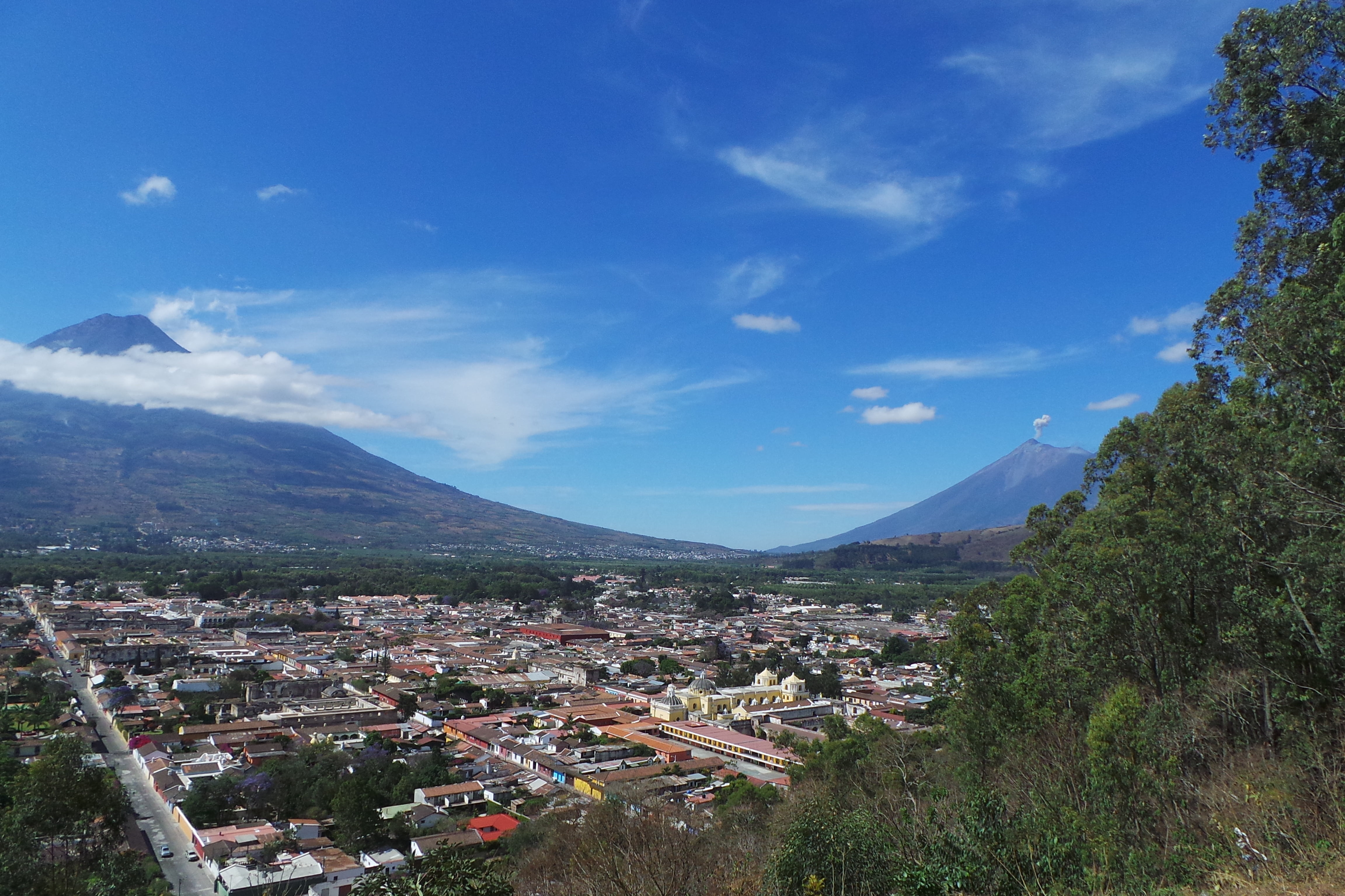 no people, antigua, town, architecture, townscape, scenics, landscape, active volcano, mountain, cloud - sky, building, scenics - nature, house, built structure, HD Wallpaper