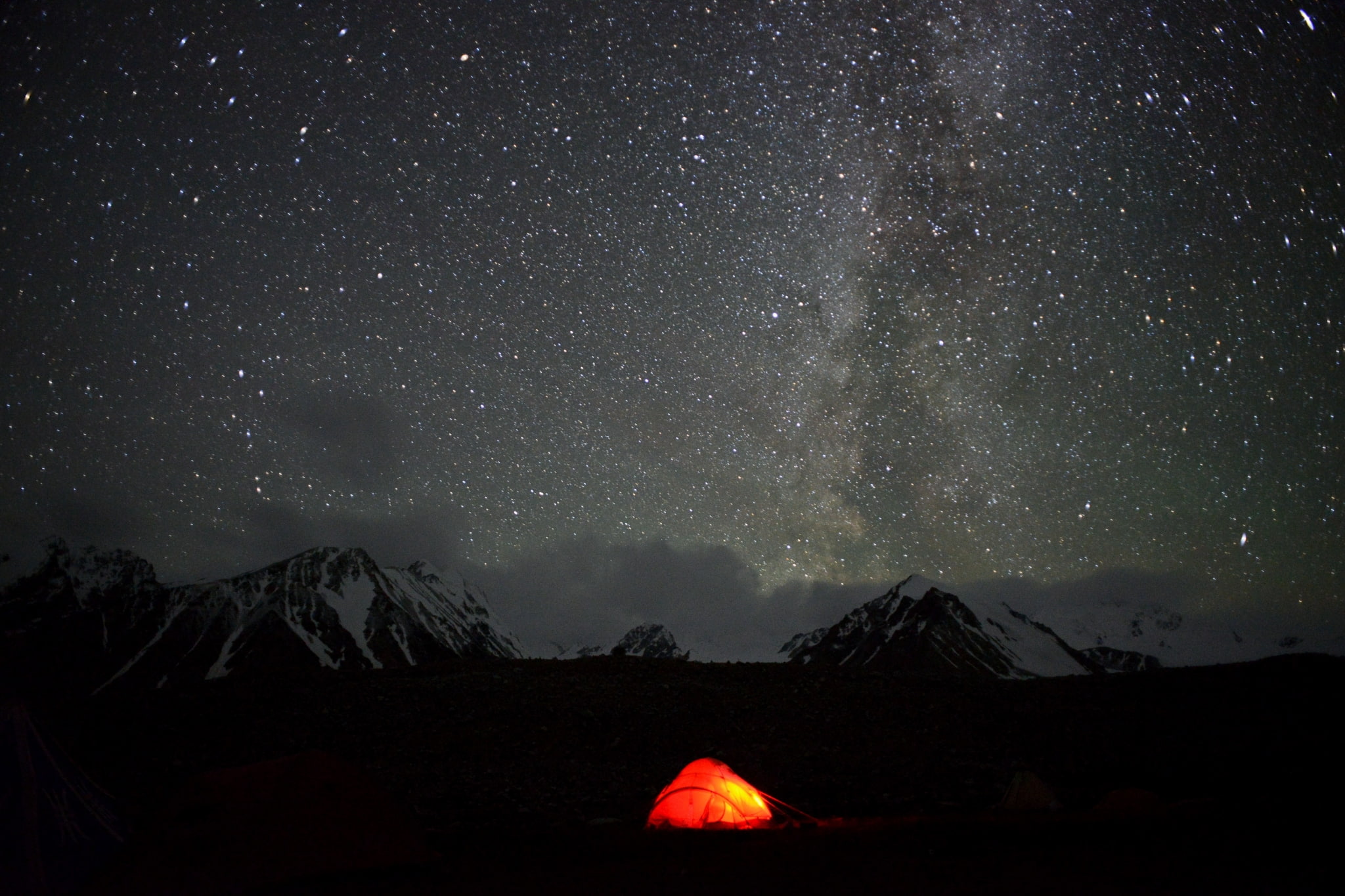environment, sky, night, space, snowcapped mountain, outdoors, non-urban scene, star - space, galaxy, active volcano, nature, mountain, night sky computer desktop backgrounds, HD Wallpaper