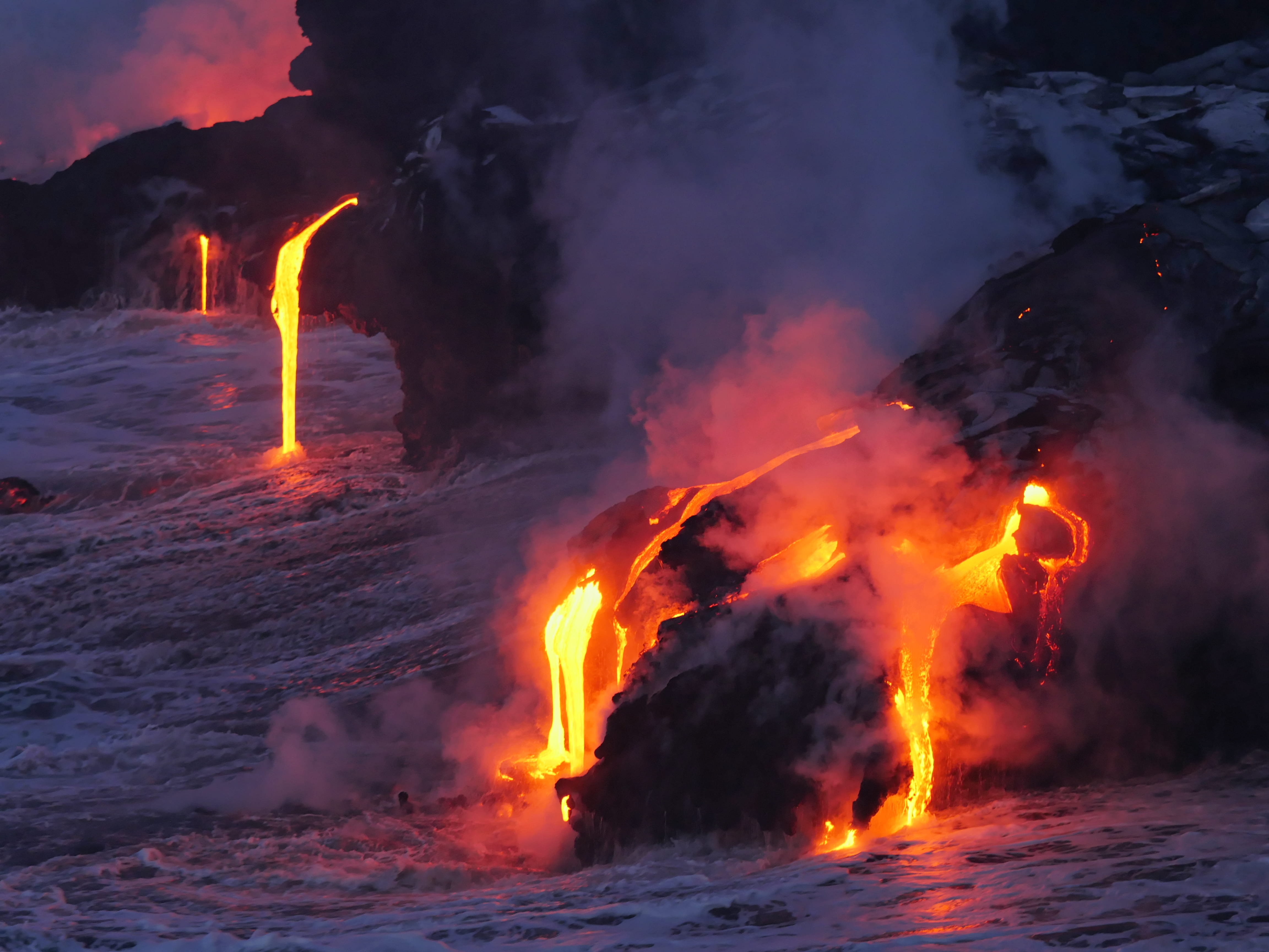 outdoors, geology, burning, flowing, rock, beauty in nature, warning sign, power, land, active volcano, sign, motion, fire, mountain, coming, photo, water, HD Wallpaper