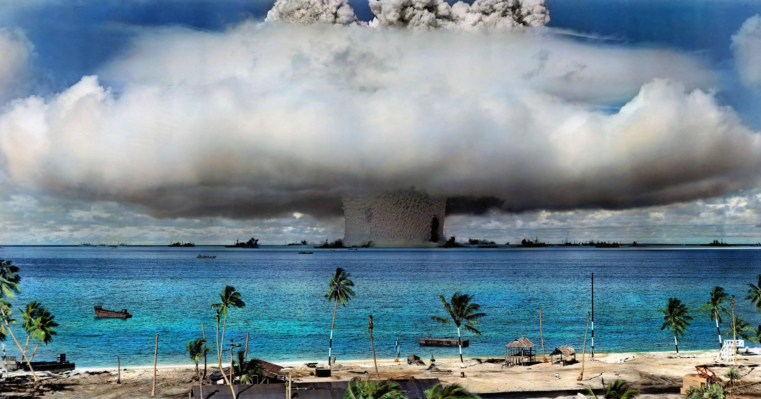 nuclear, mushroom cloud, 2K, sea, mushroom, cloud, HD Wallpaper