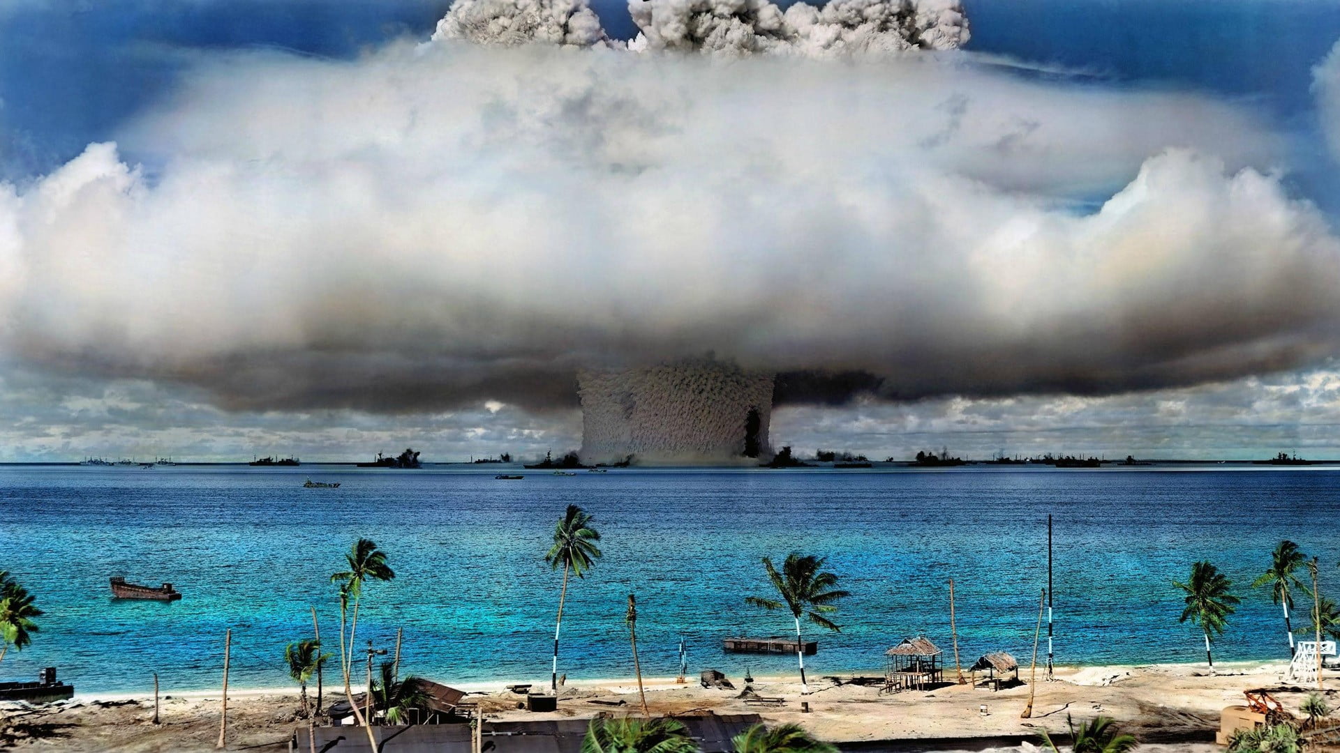illustration, explosive, exploding, warning sign, cloud - sky, erupting, tree, communication, smoke - physical structure, day, environment, nuclear, heat - temperature, HD Wallpaper
