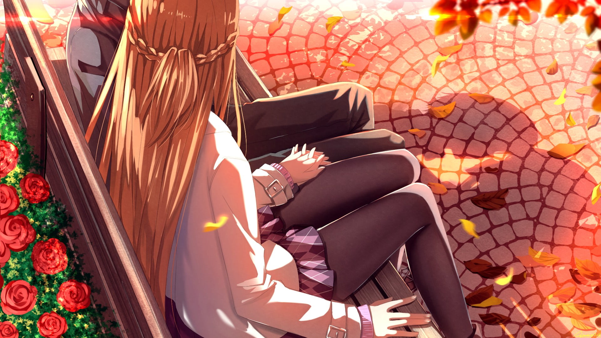 nature, fashion, long hair, Kirigaya Kazuto, plant, seat, relaxation, s, sitting, graphic, Yuuki Asuna, rose, anime, clothing, lying down, man, day, flowers, HD Wallpaper