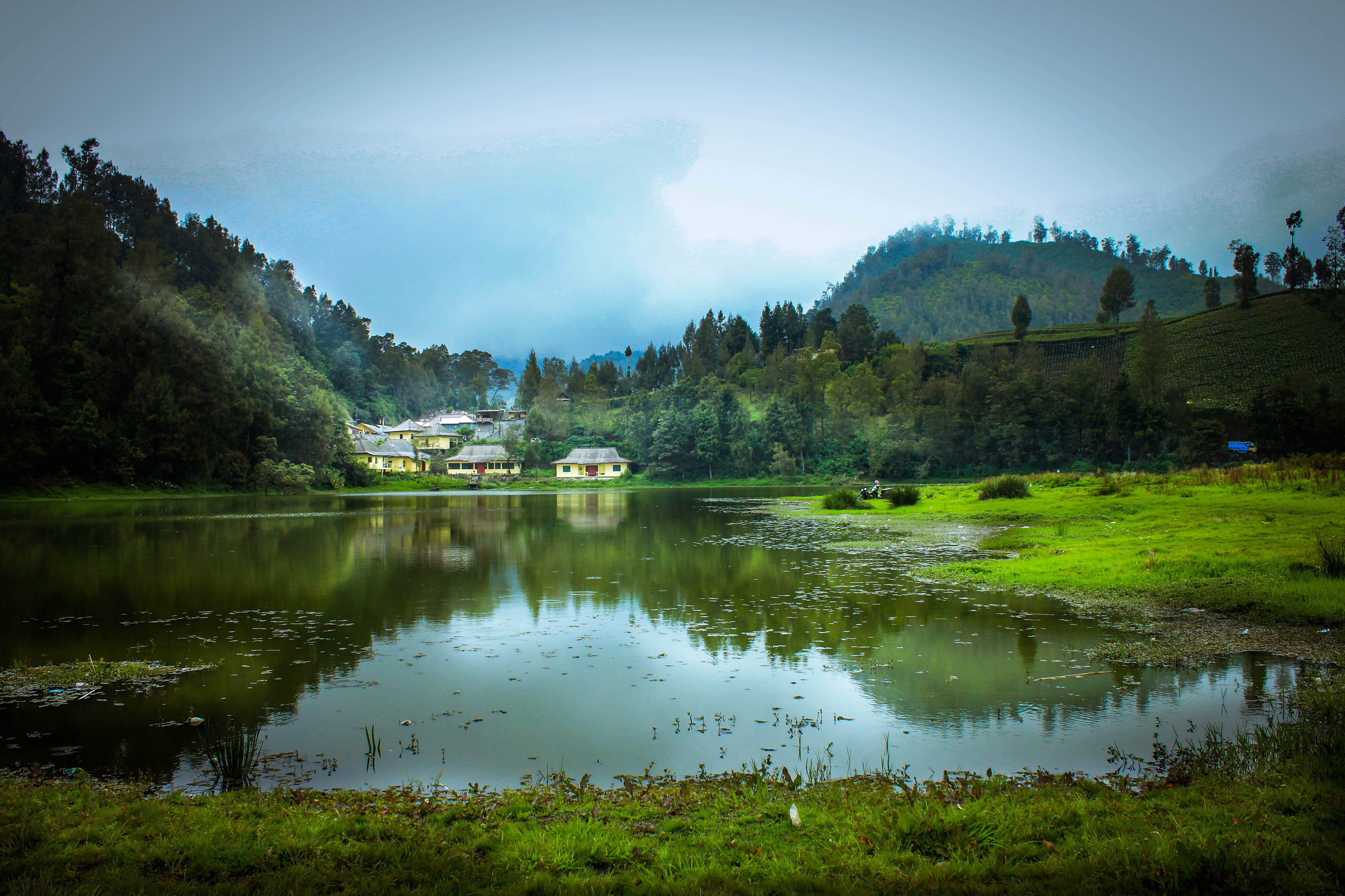 no people, reflection lake, indonesian, non-urban scene, mountain, tree, the landscape, plant, tranquility, lumajang, green color, west sumatra, nature, HD Wallpaper