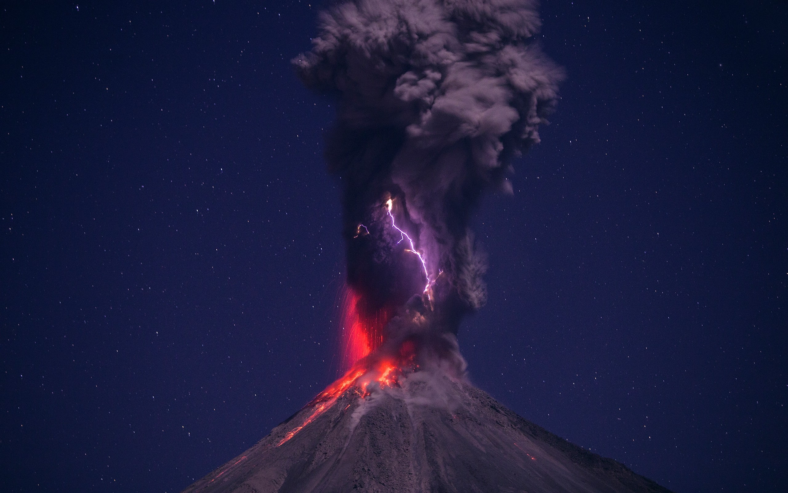stars, Lightning, volcano, volcanic crater, power, nature, smoke - physical structure, active volcano, no people, beauty in nature, geology, environment, HD Wallpaper