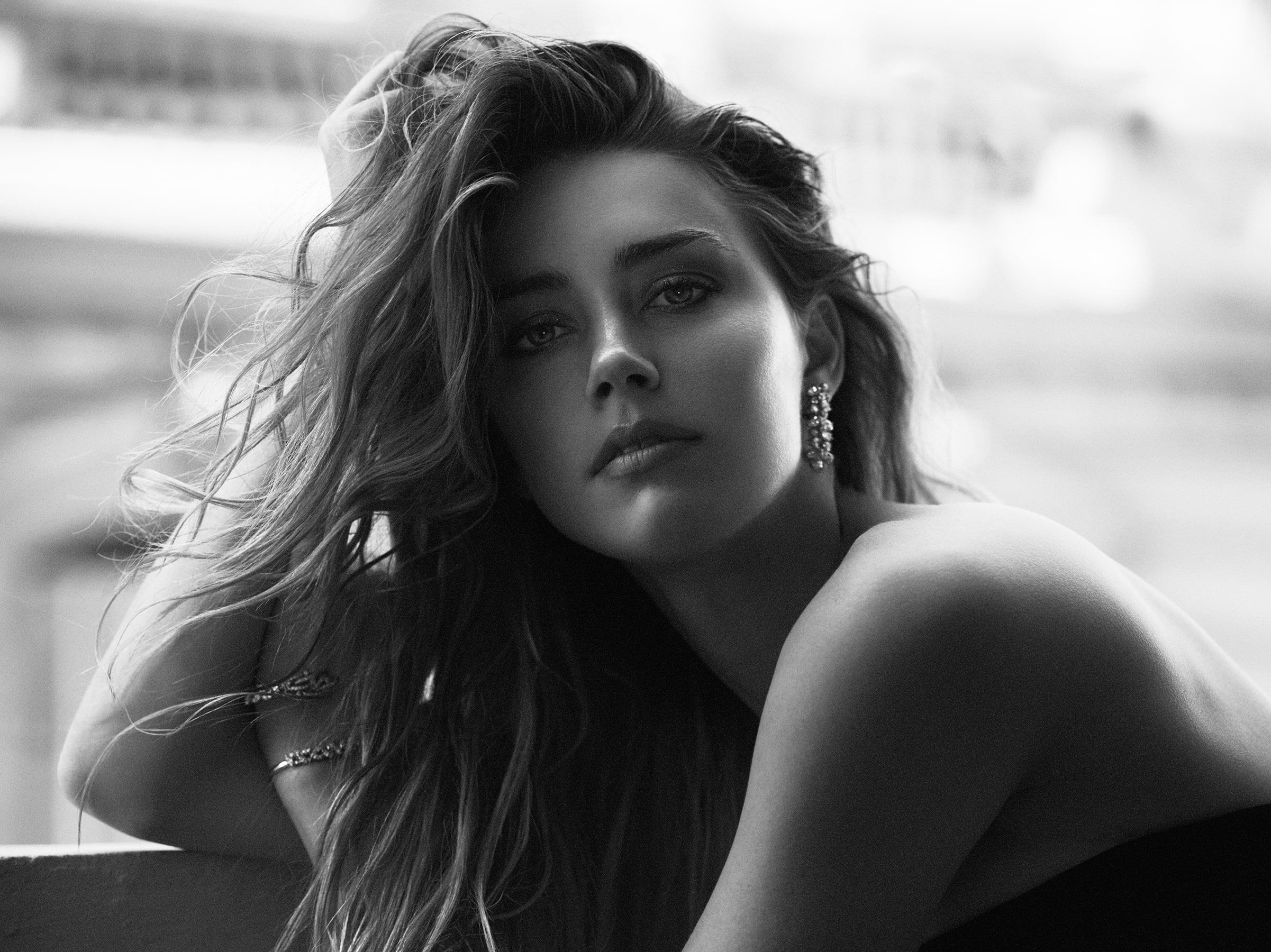 actress, portrait, beauty, Amber Heard, model, Boe Marion, 2015, Marie Claire, 1080P, black and white, photo, HD Wallpaper