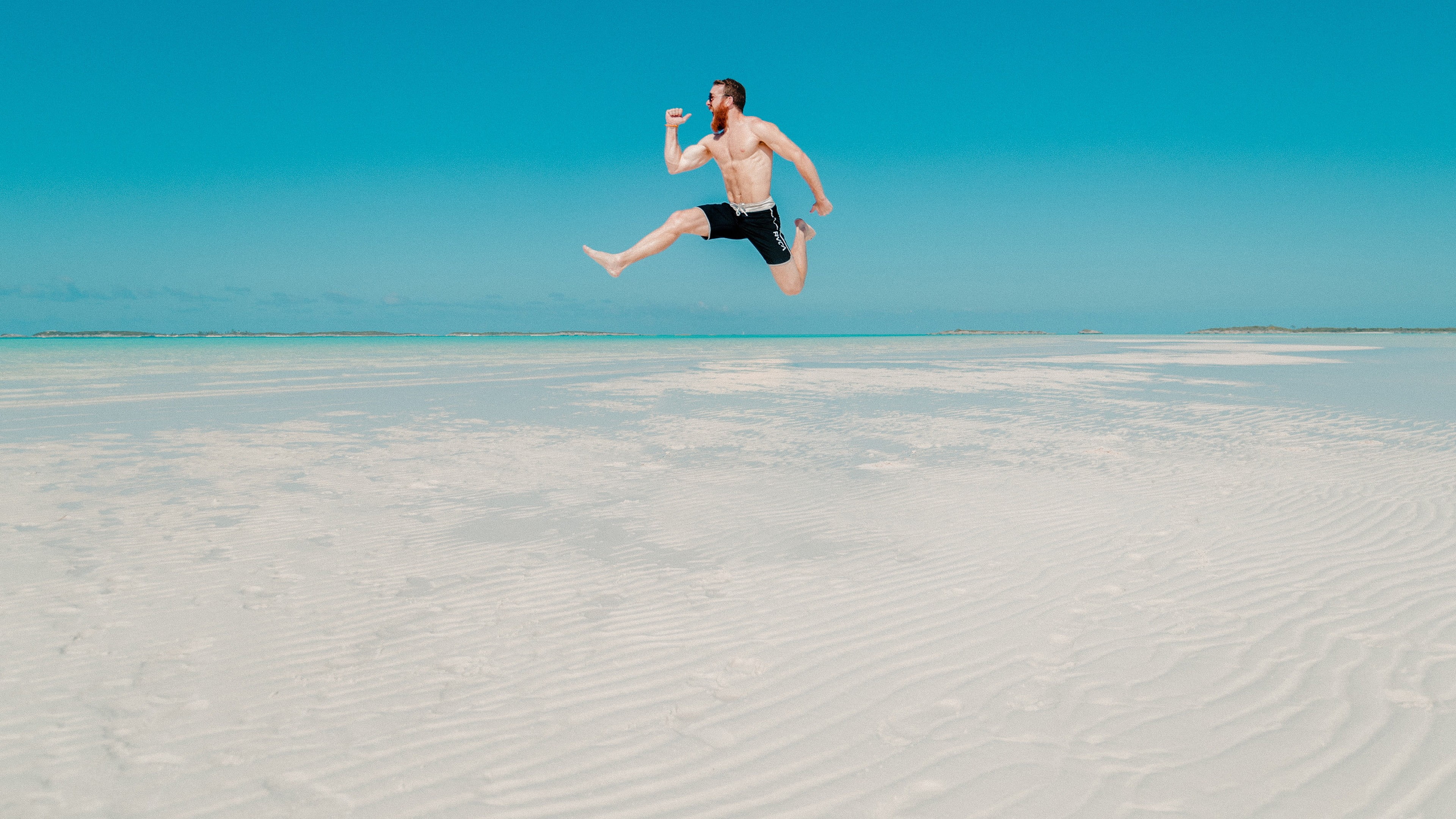 nature, s, water, blue, Jakob Owens, black, one person, lifestyles, leisure activity, mid-air, sea, freedom, holiday, full length, sand, 4K, land, sky, HD Wallpaper